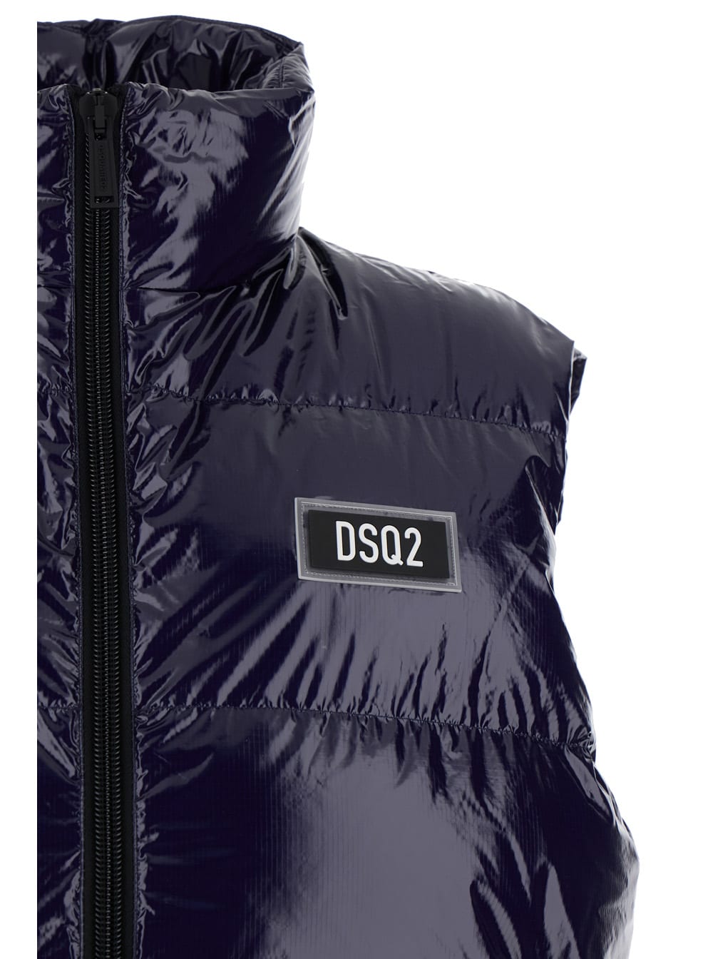 Shop Dsquared2 Blue Sleeveless Down Jacket With Dsq2 Logo Patch In Polyamide Man