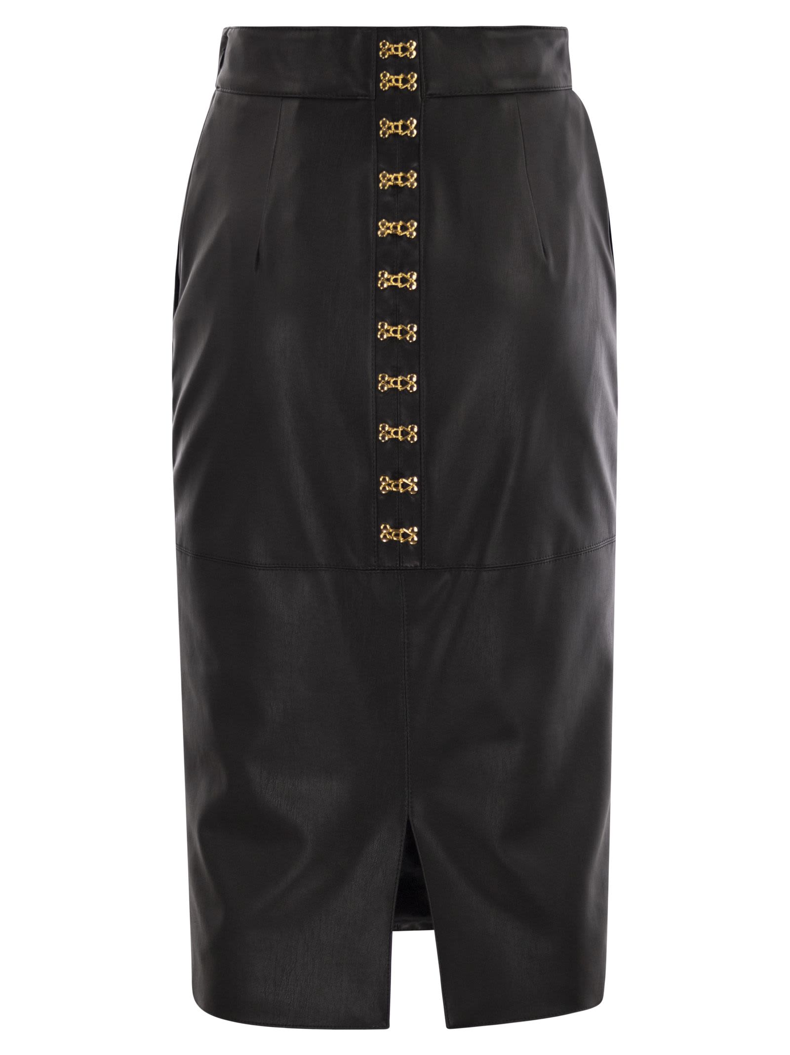 Elisabetta Franchi Pencil Skirt With Jewelled Hooks In Black