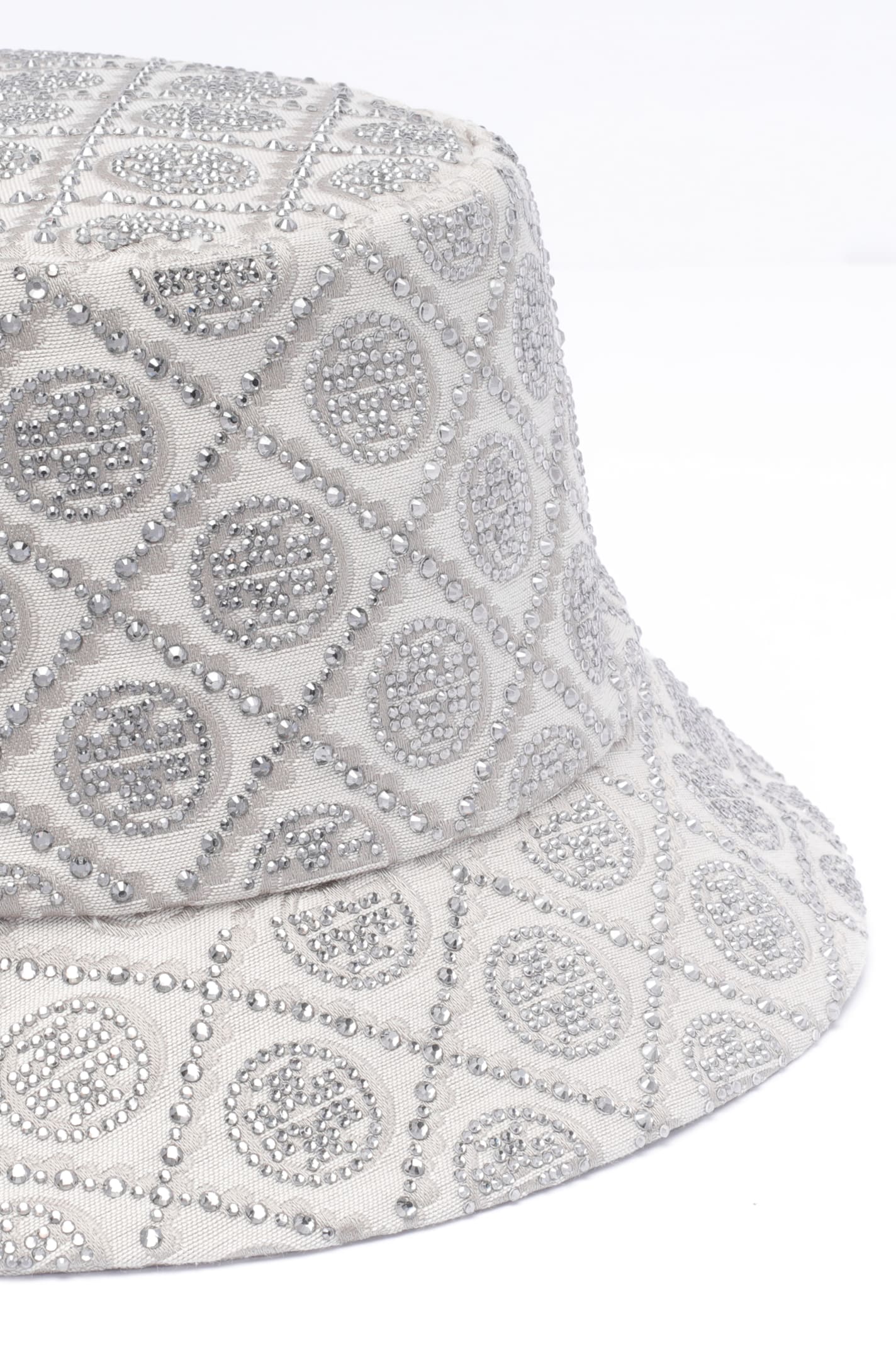 Tory Burch Crystal Embellished Wide Brim Hat In Gray