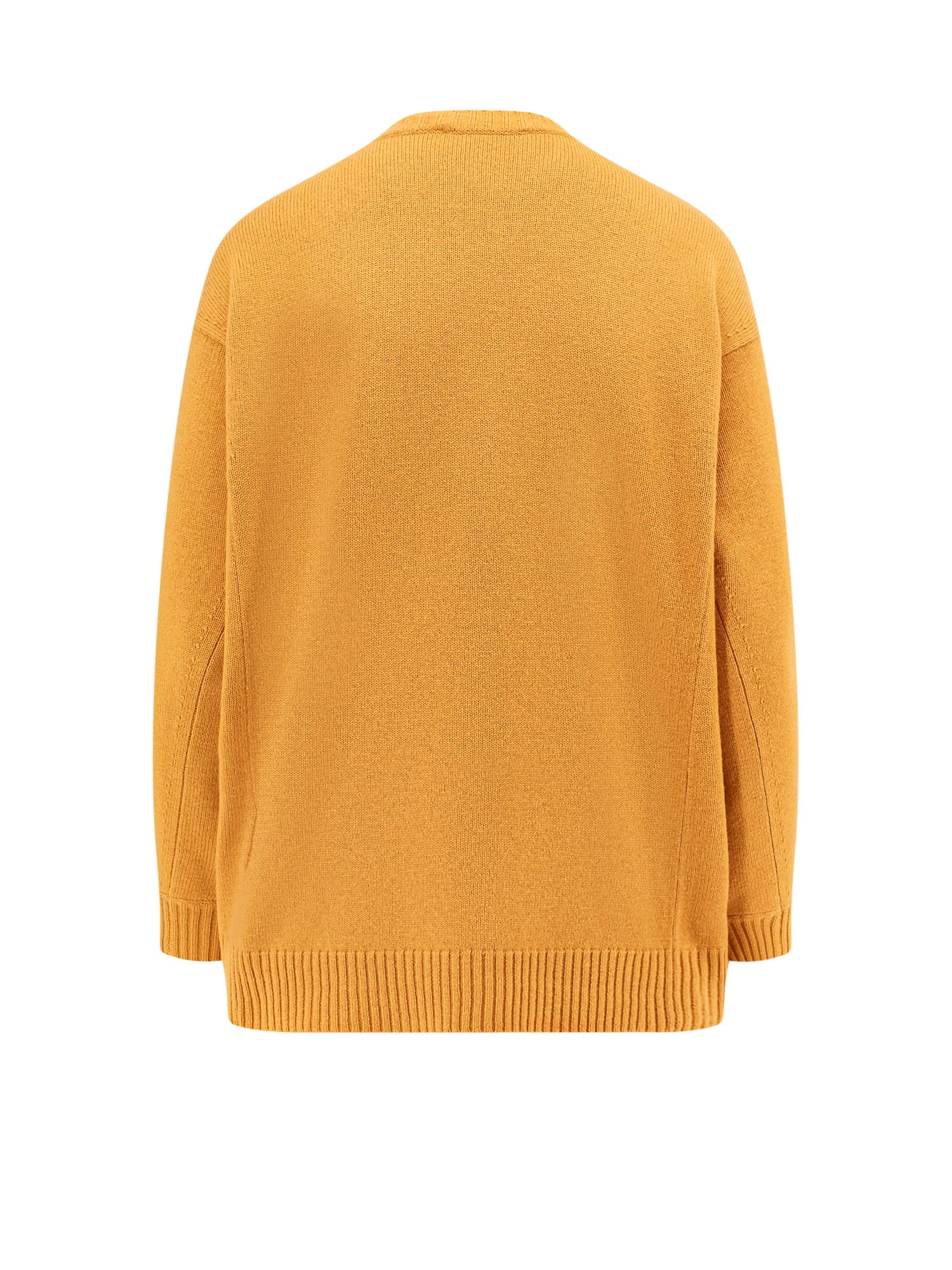Max Mara Wool Blend Crew Neck T-shirt With Embroidered Detail In Yellow
