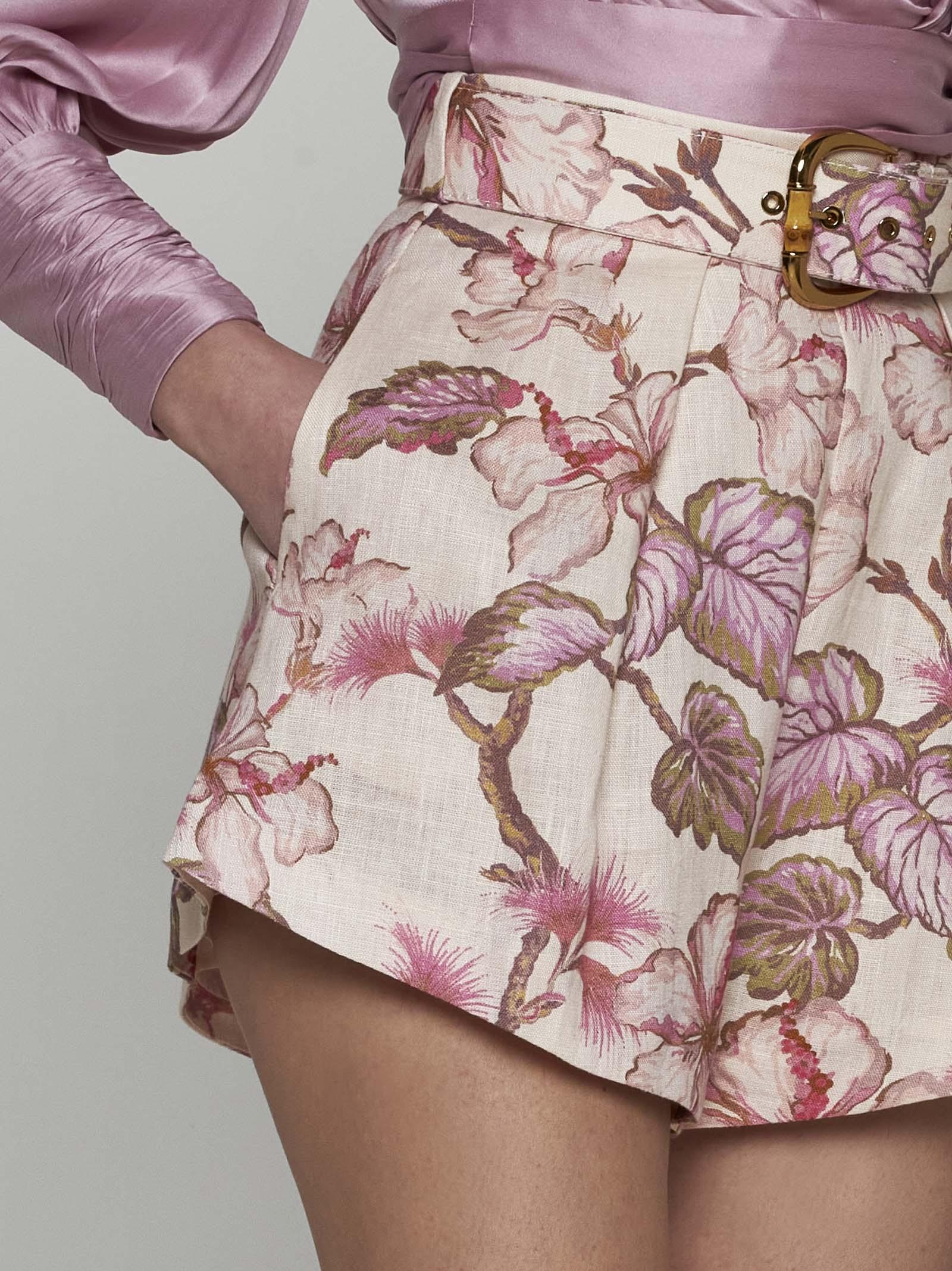 Shop Zimmermann Matchmaker Print Linen Shorts In Coral Hibiscus