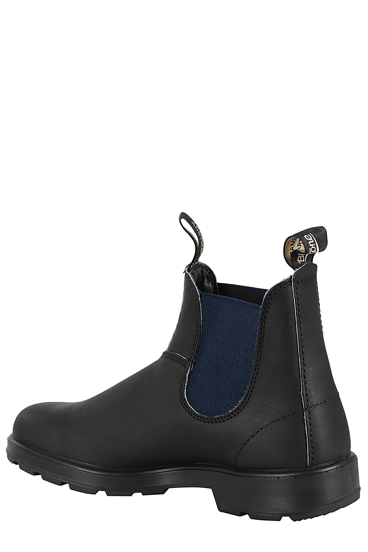 Blundstone Black Leather Boot With Blue Elastic Side Panels In Black Navy