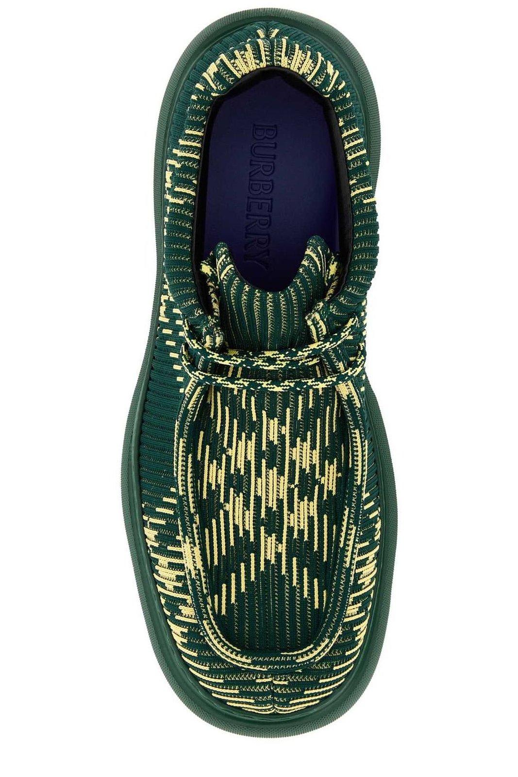 Burberry Embroidered Fabric Creeper Lace-up Shoes In Green