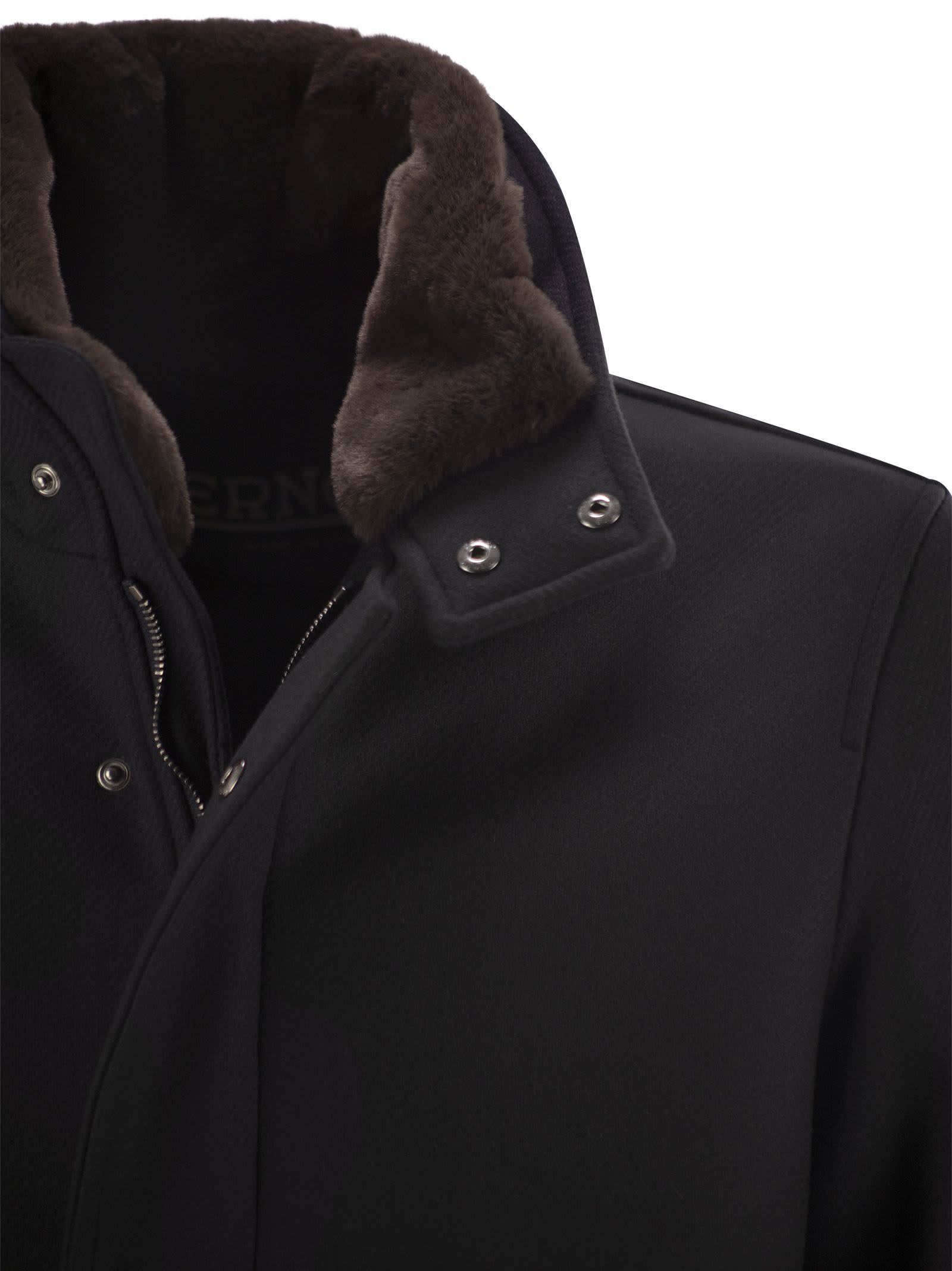 Shop Herno Wool Coat With Fur In The Collar In Blue