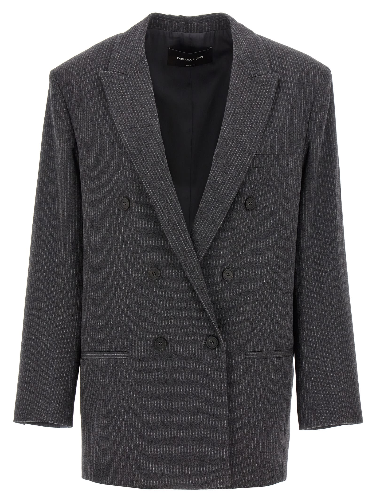 Shop Fabiana Filippi Pinstriped Double-breasted Blazer In Gray