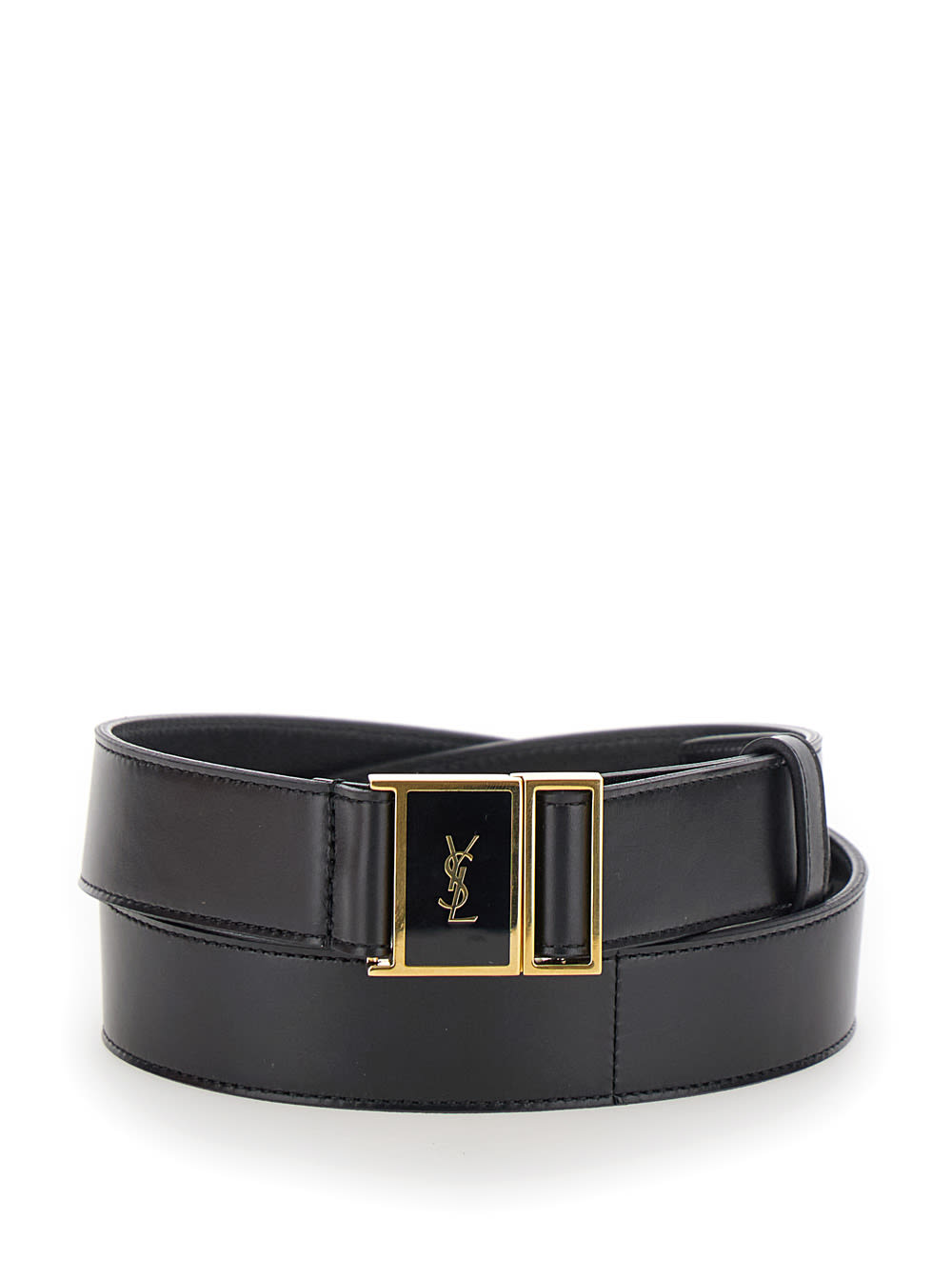 Saint Laurent Black Magnetic Belt In Leather Woman In Black