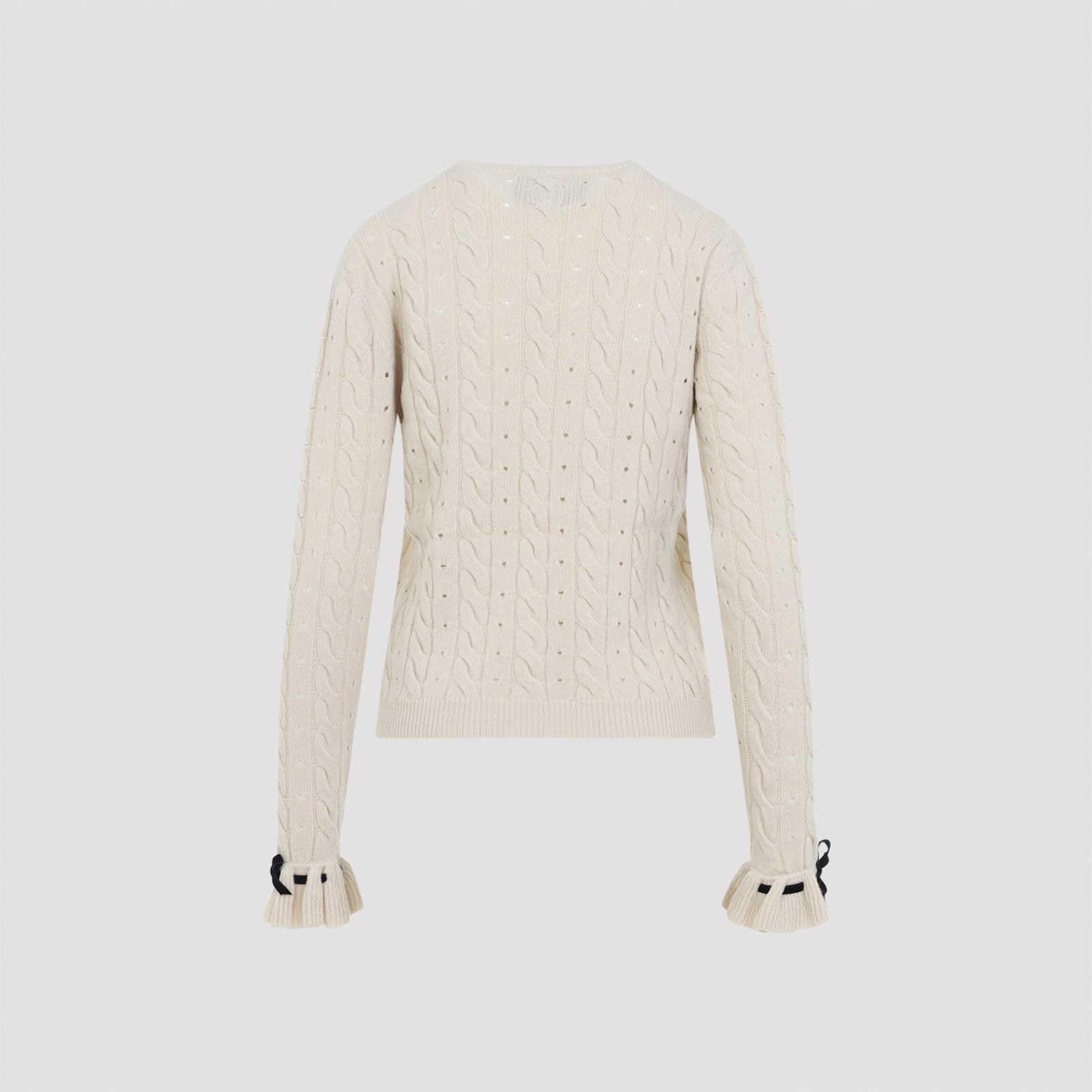 Valentino Cable-knit Ruffled-cuff Sweater In Neutral