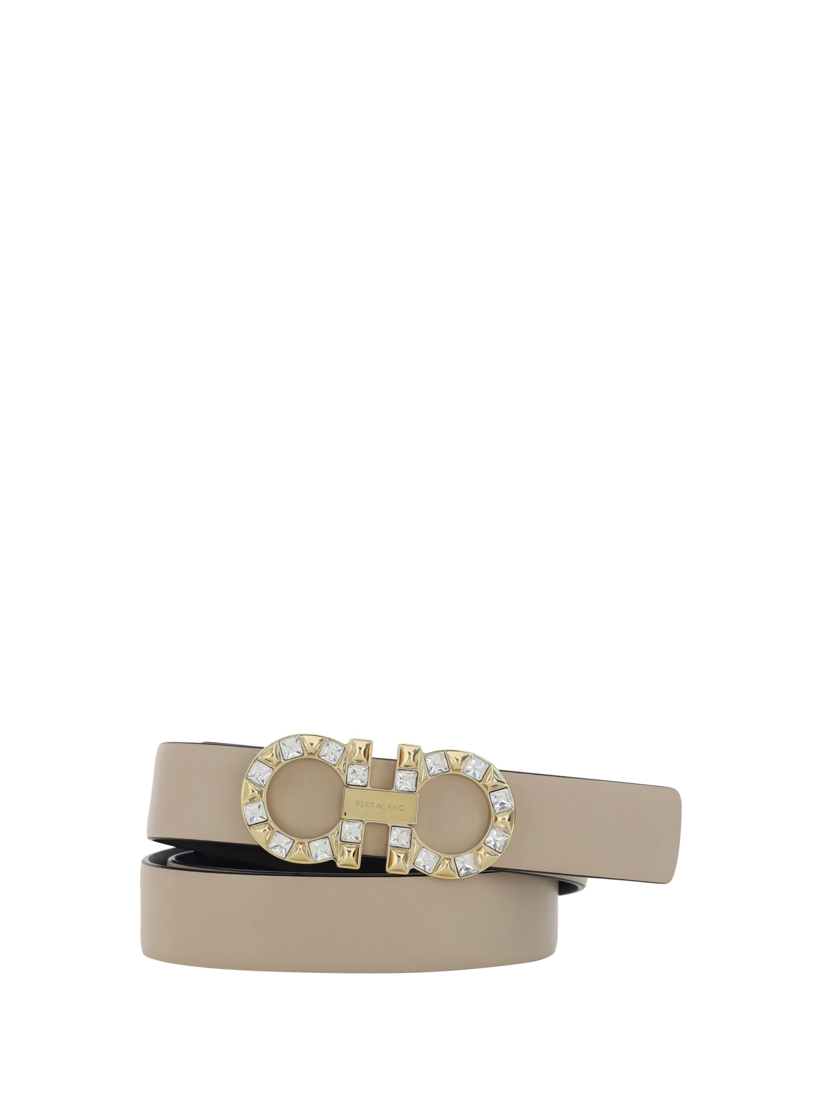 Shop Ferragamo Reversible Belt With Gancini Rhinestones In Black