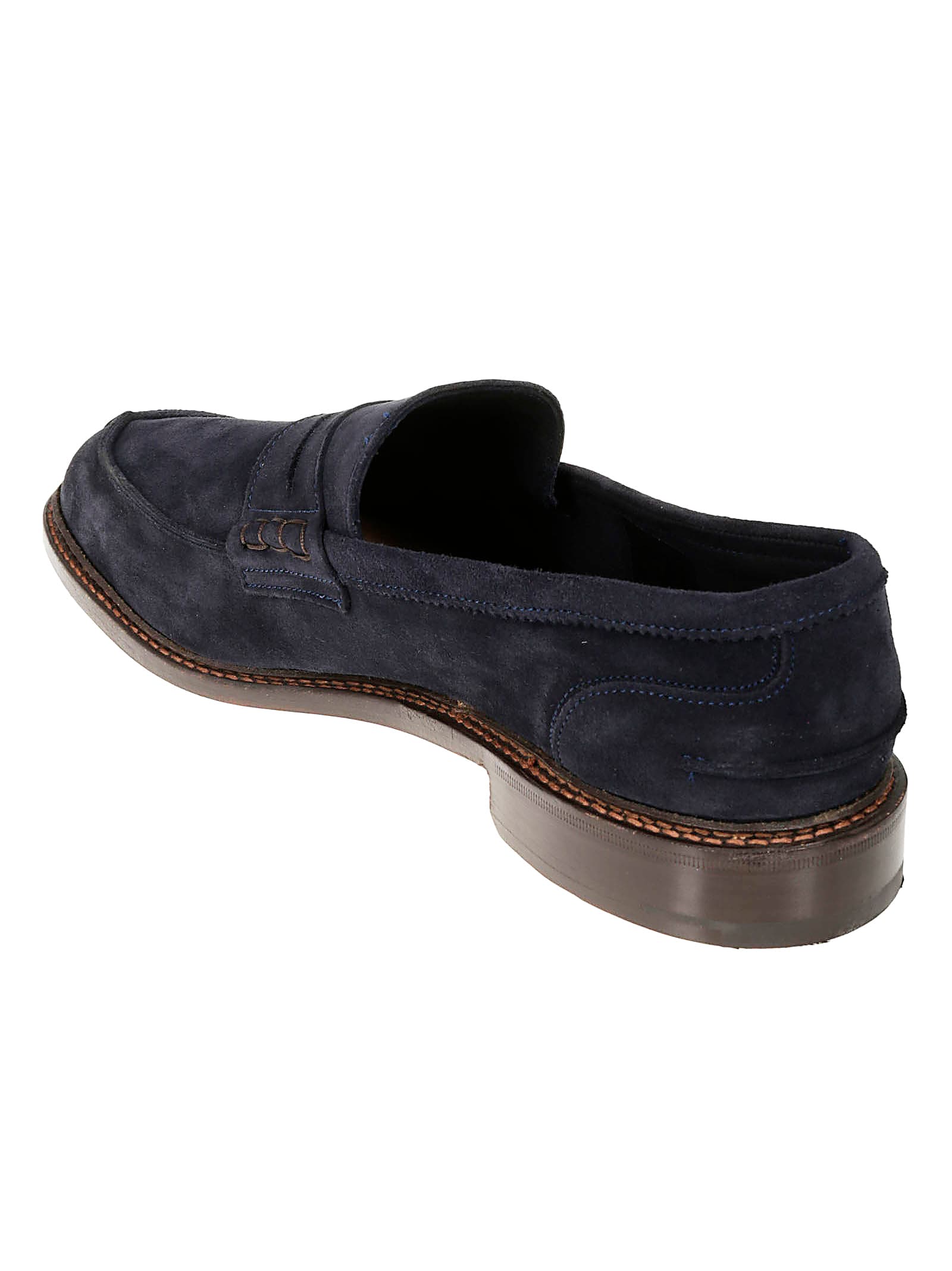 Tricker's Suede Loafers With Round Toe And Penny Strap In Navy