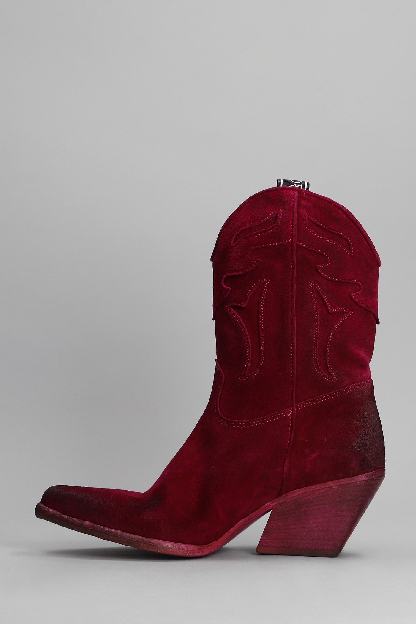 Shop Elena Iachi Texan Boots In Fuxia Suede In Brown