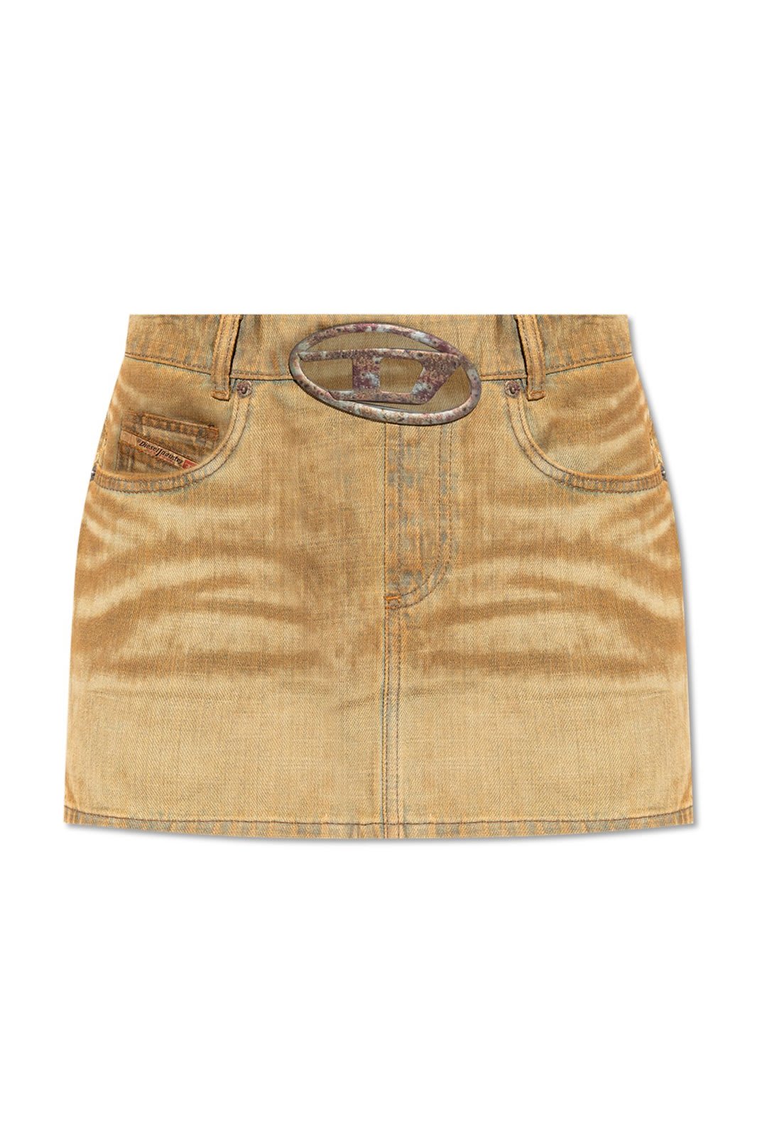 Diesel Denim Skirt With Front Cut-out Detail In Beige