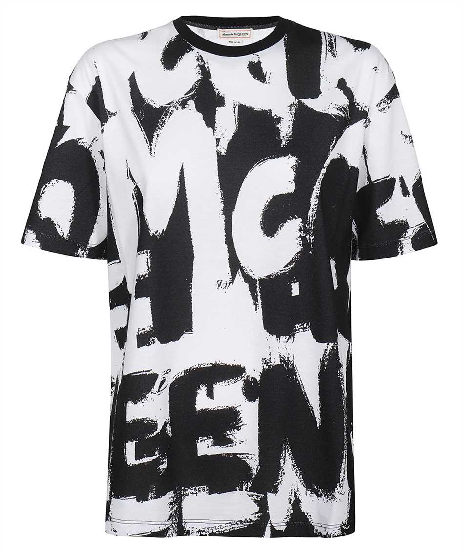 Shop Alexander Mcqueen Short Sleeve Printed Cotton T-shirt In Black