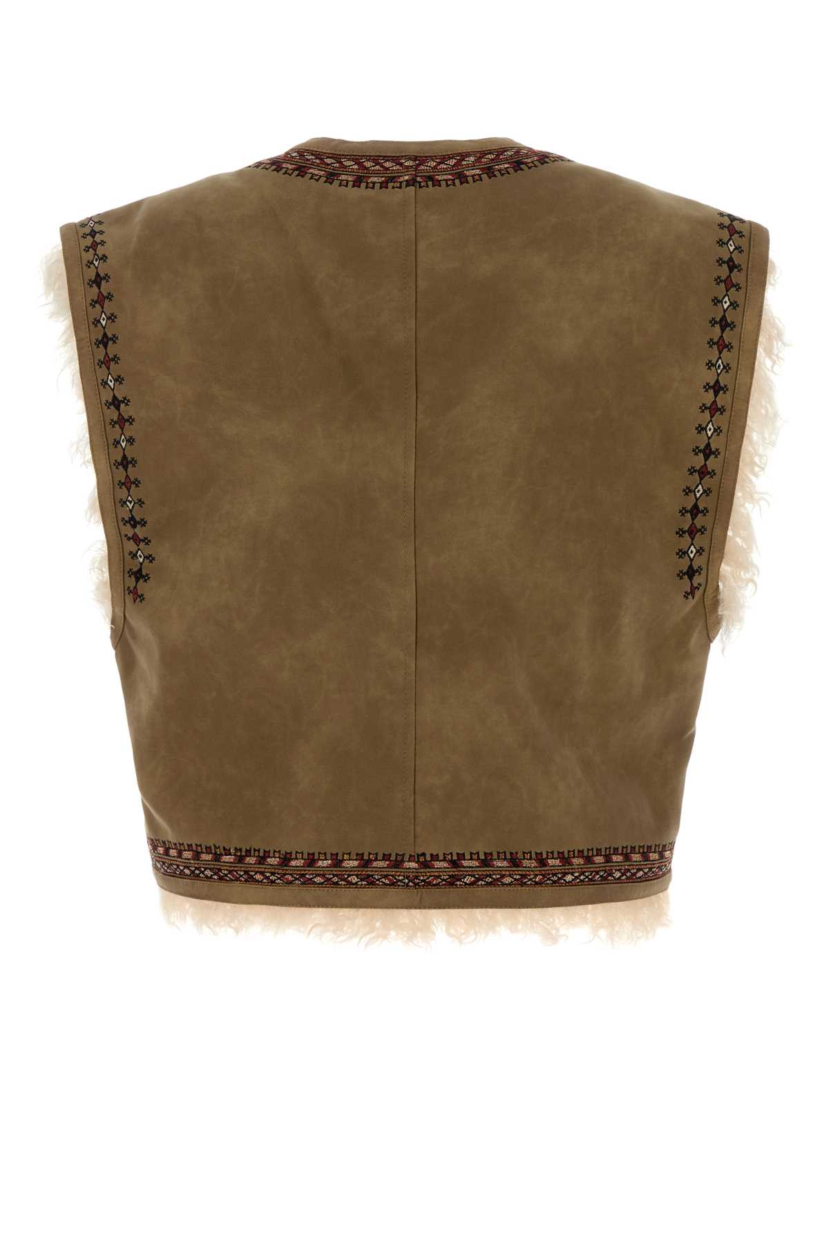 Isabel Marant Étoile Sleeveless Synthetic Leather Vest With Shearling Trim In Brown