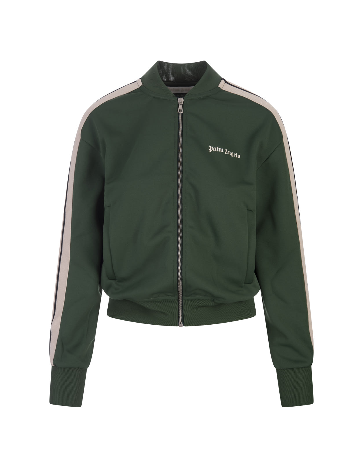 Shop Palm Angels Forest Green Zip-up Sweatshirt With Logo