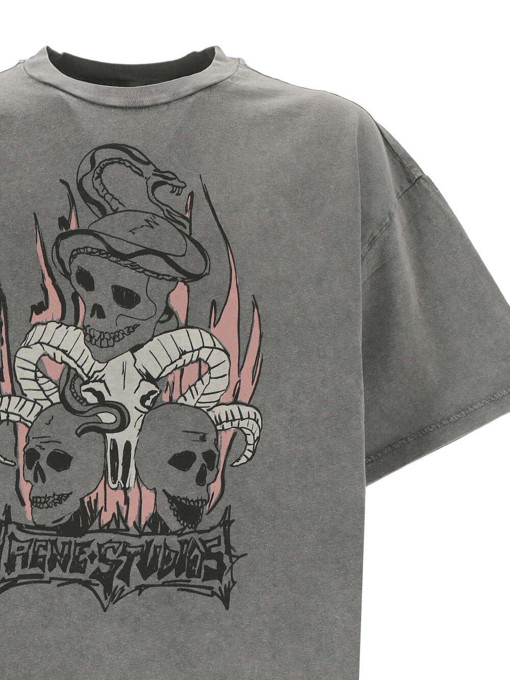Shop Acne Studios Skull Print Regular T-shirt In Faded Black