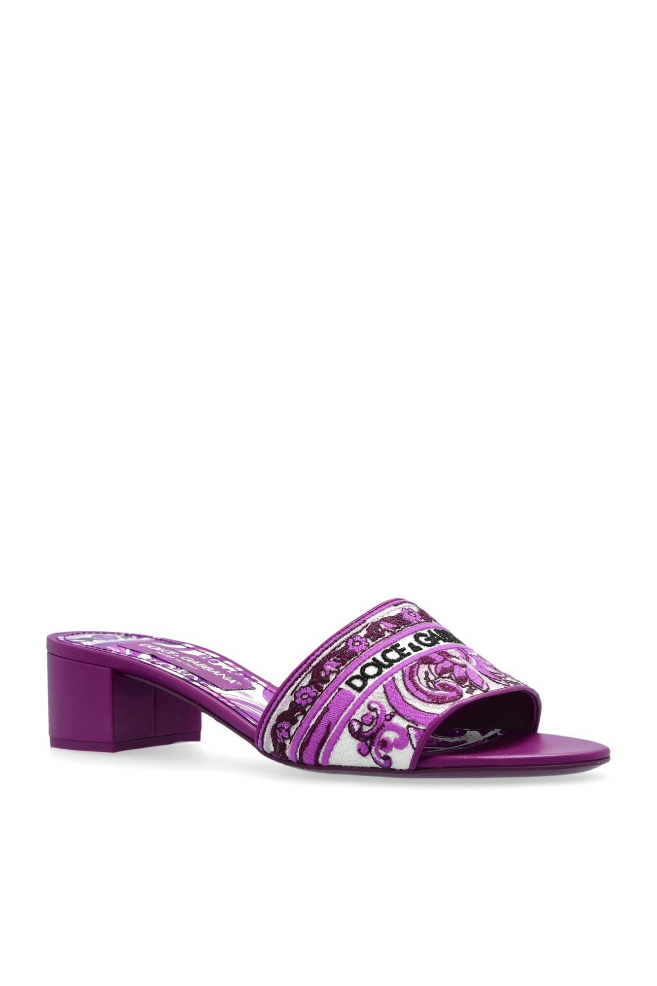 Dolce & Gabbana Heeled Mules With Majolica Pattern In Purple