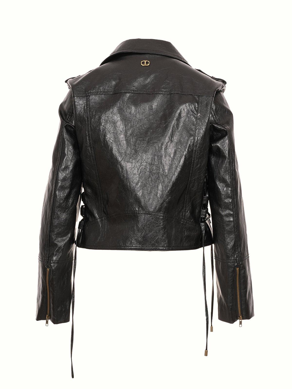 Shop Twinset Logo-plaque Zipped Biker Jacket In Black