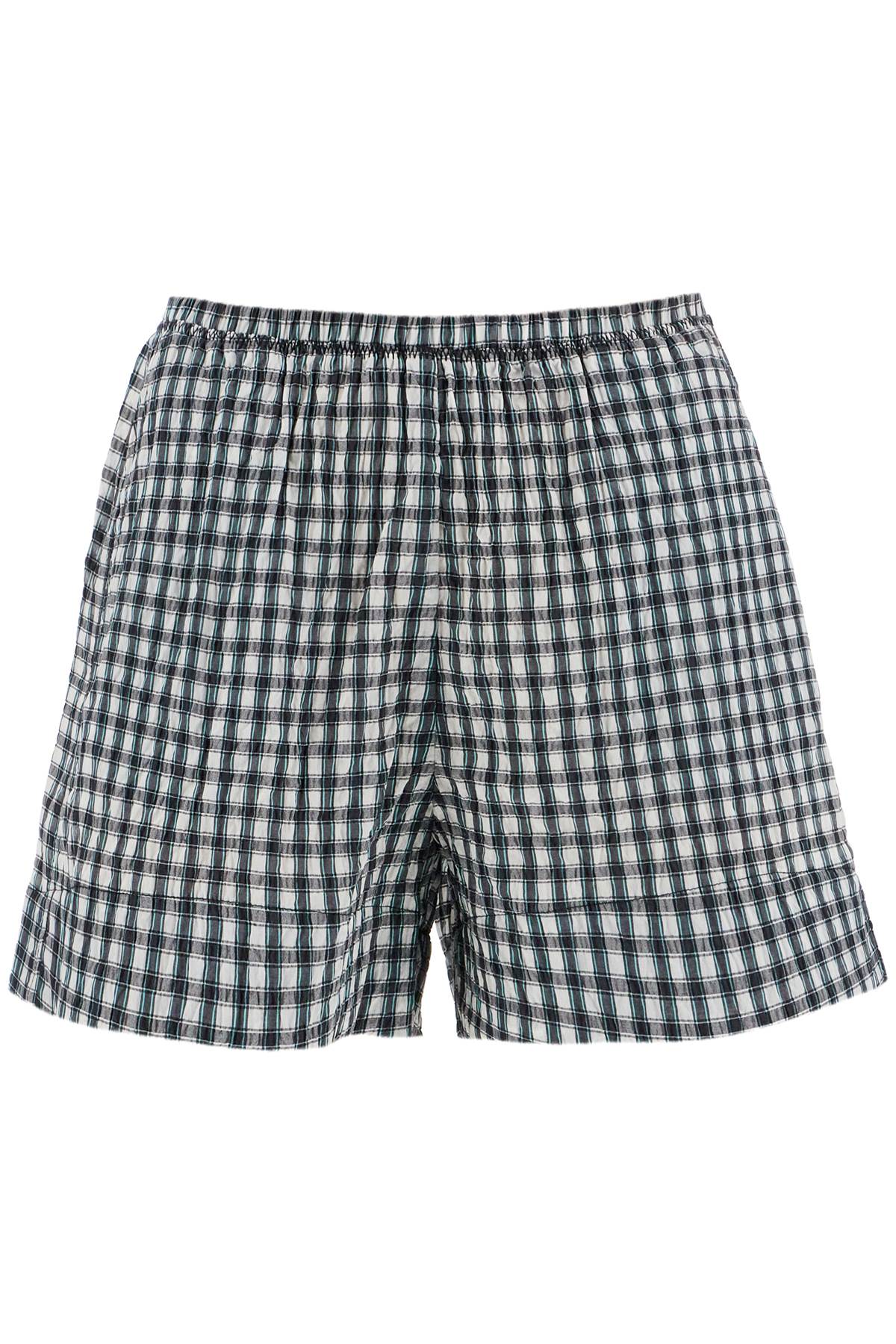 Shop Ganni Seersucker Checkered Pattern In Egret (black)