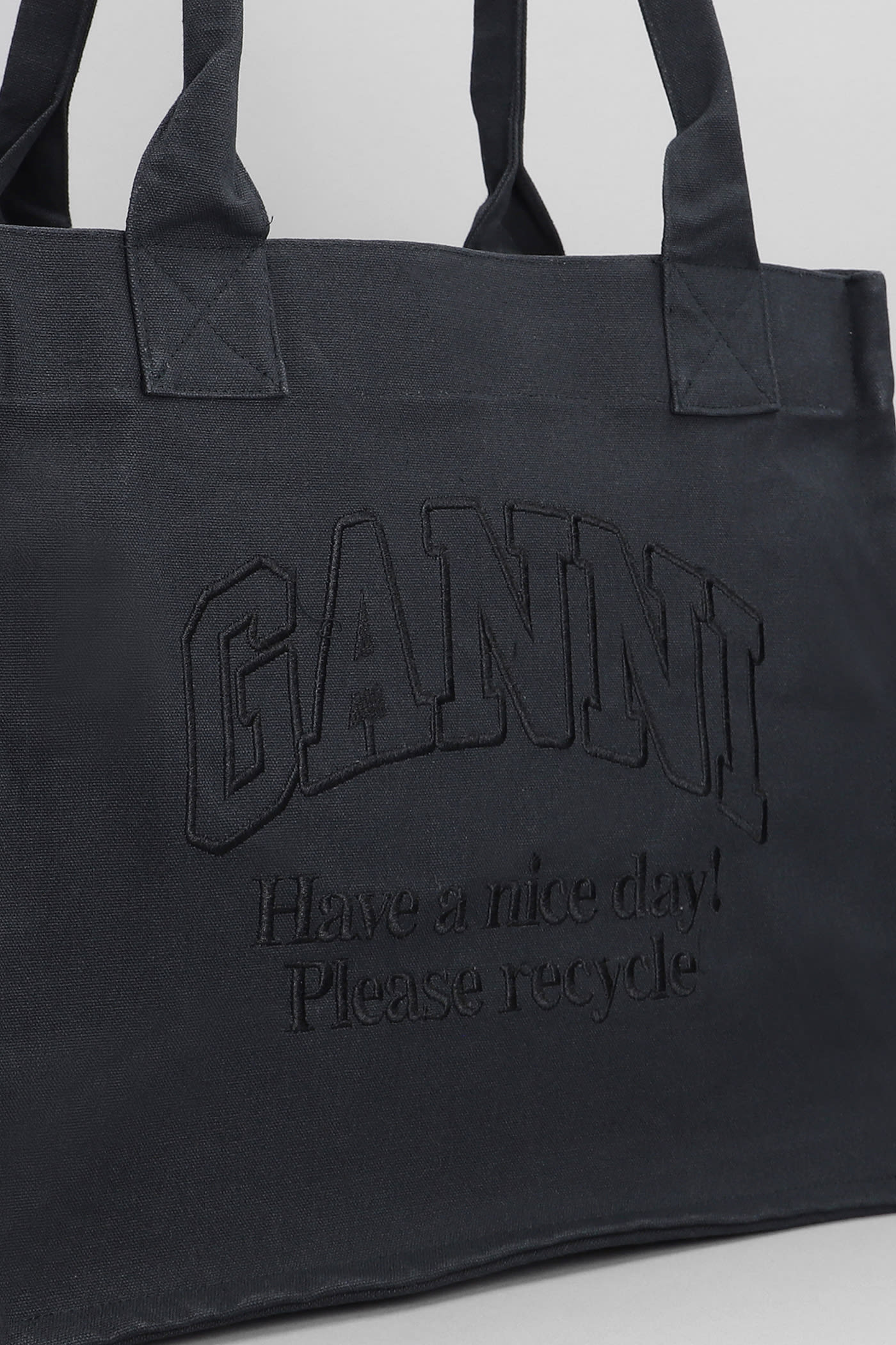 Shop Ganni Tote In Black Cotton