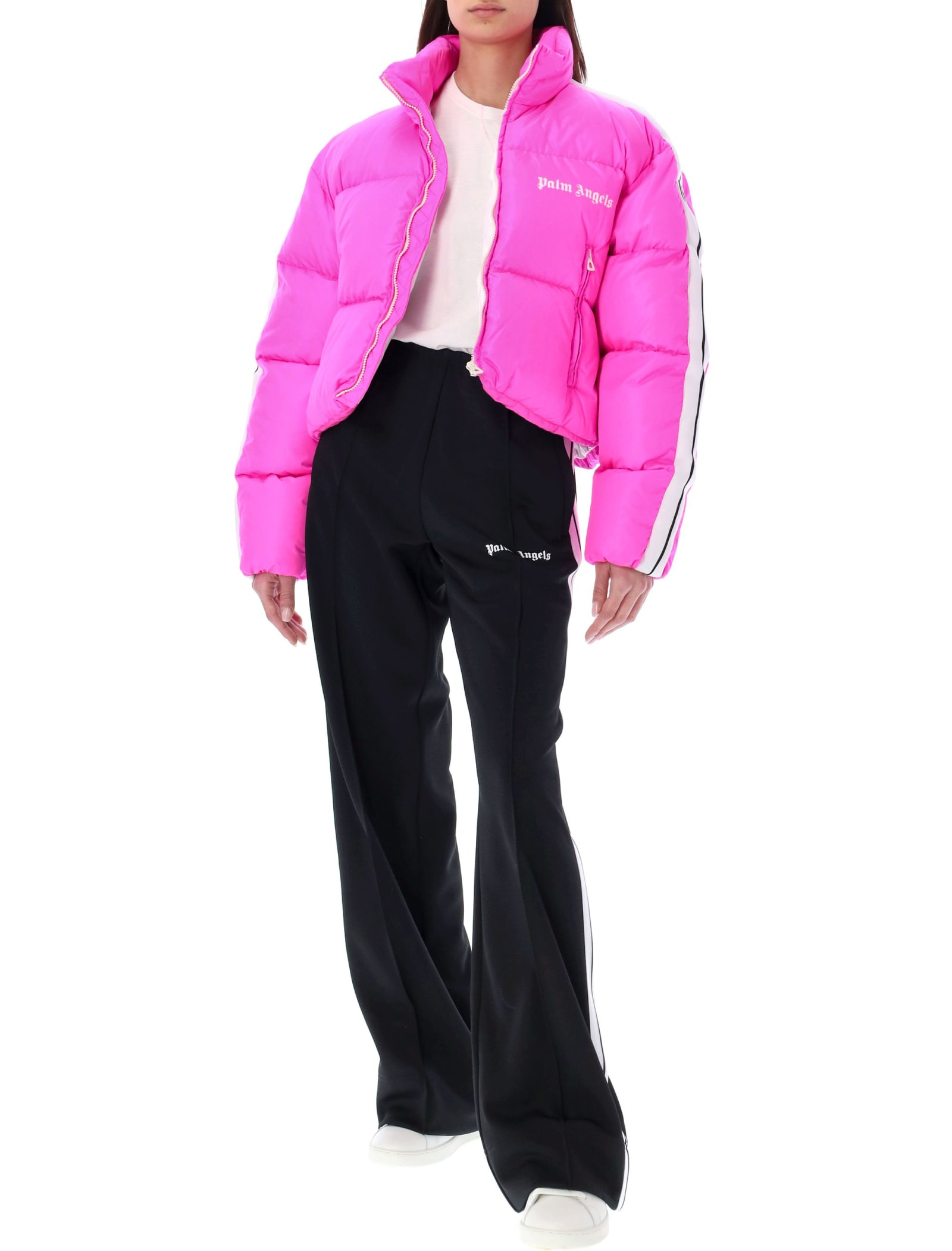 Shop Palm Angels Cropped Track Down Jacket In Fuchsia