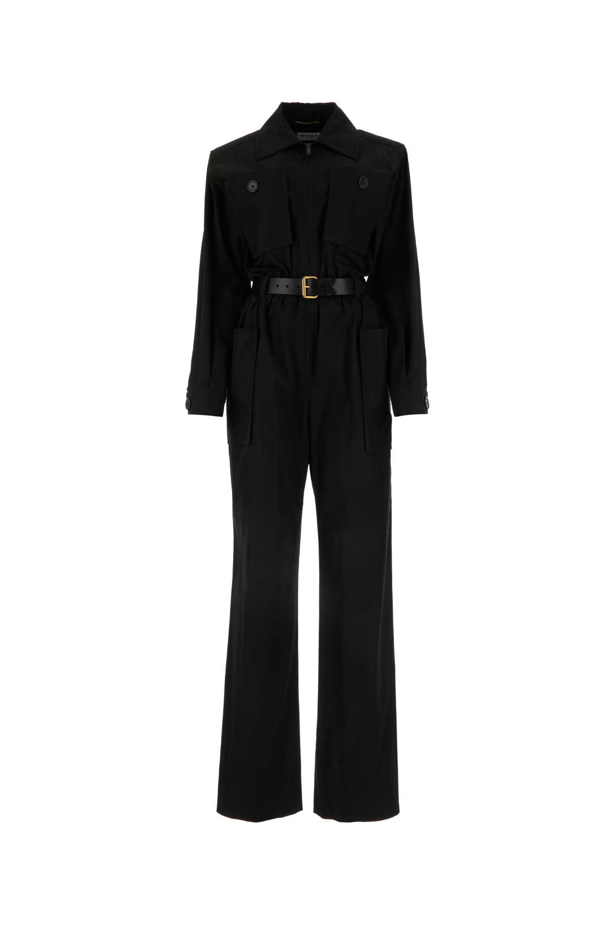 Shop Saint Laurent Black Twill Jumpsuit In Noir