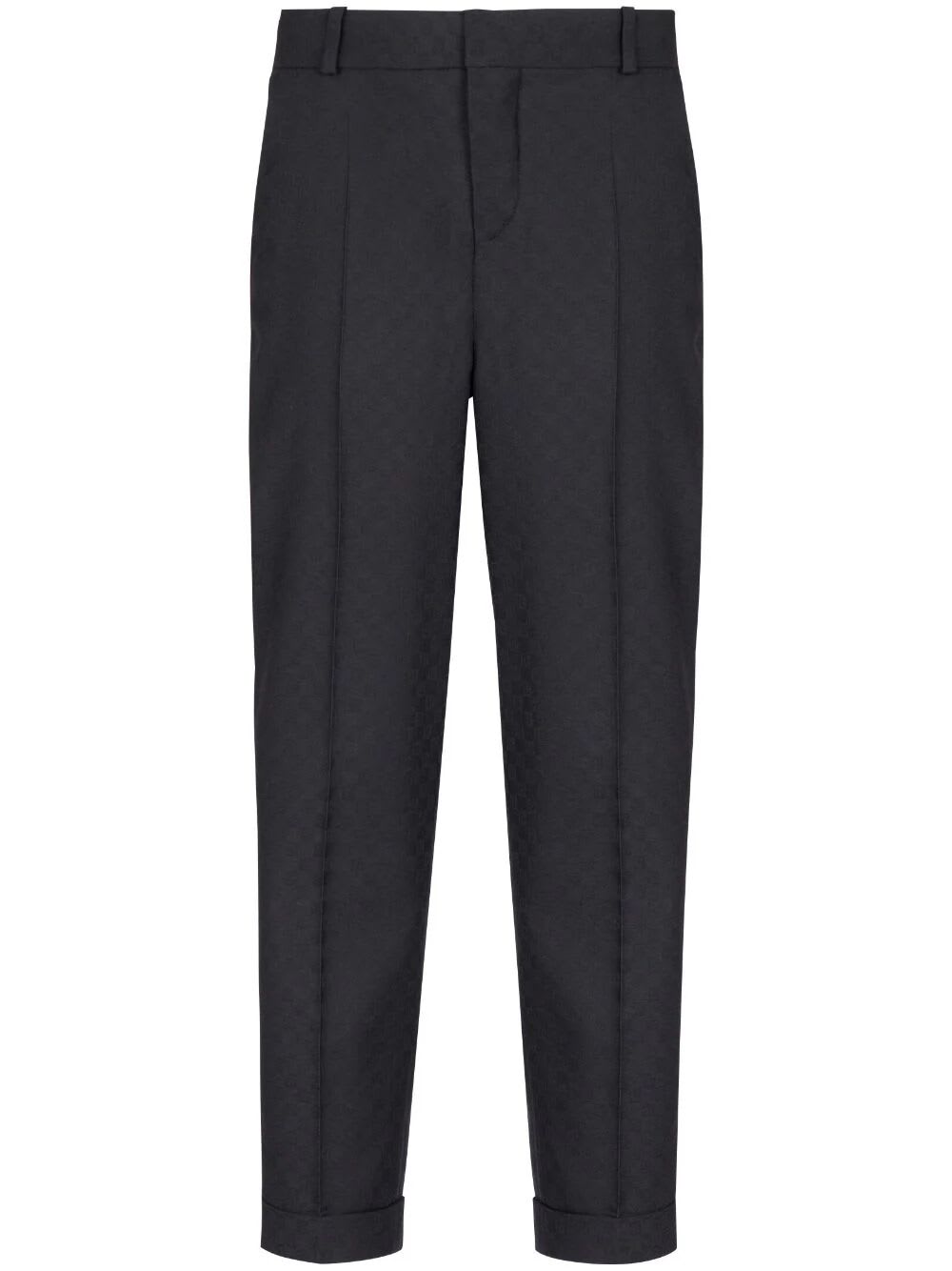 Shop Balmain Monogram Jacquard Straight Wool Pants In Pa Noir