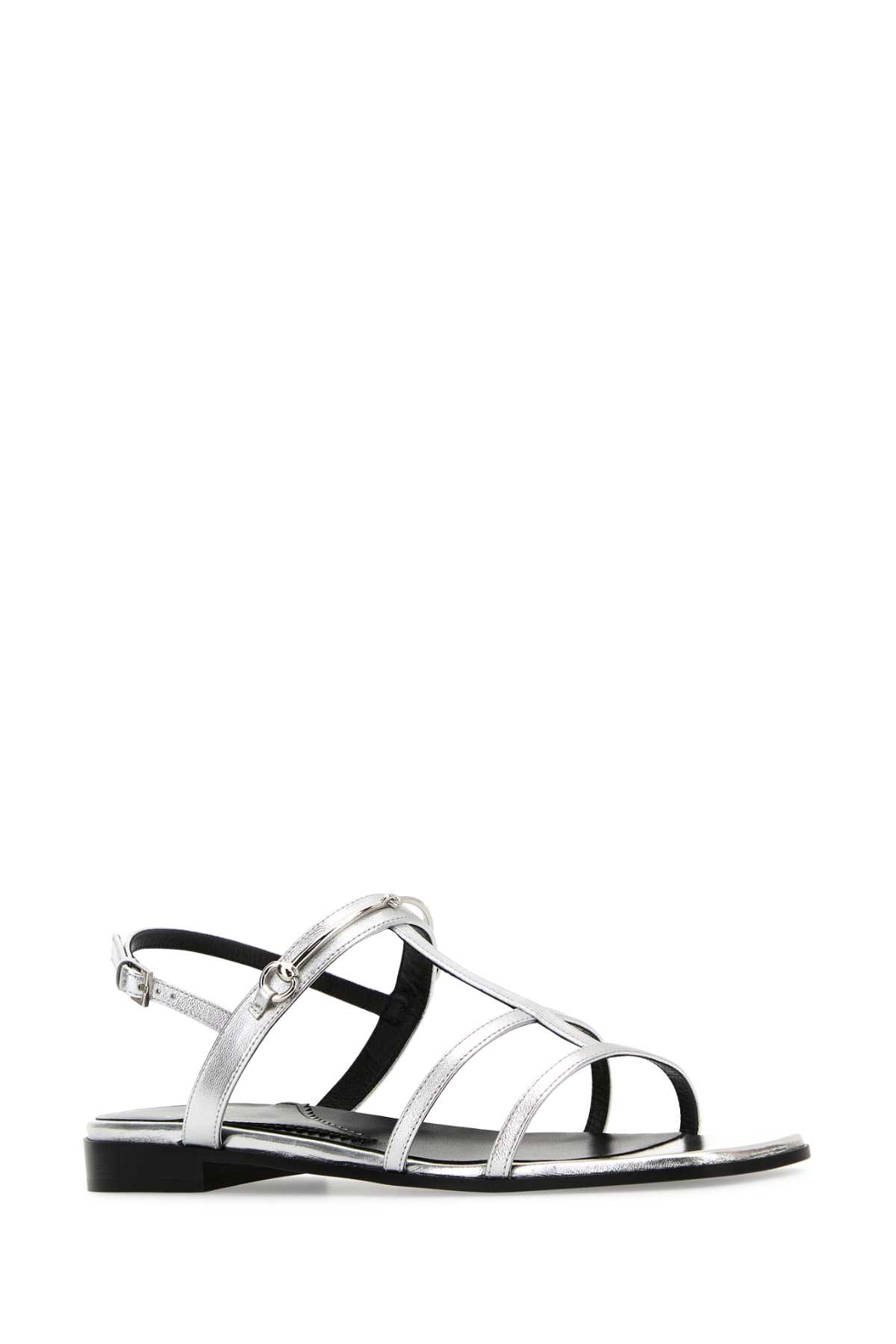 Shop Gucci Silver Leather Sandals In Argento