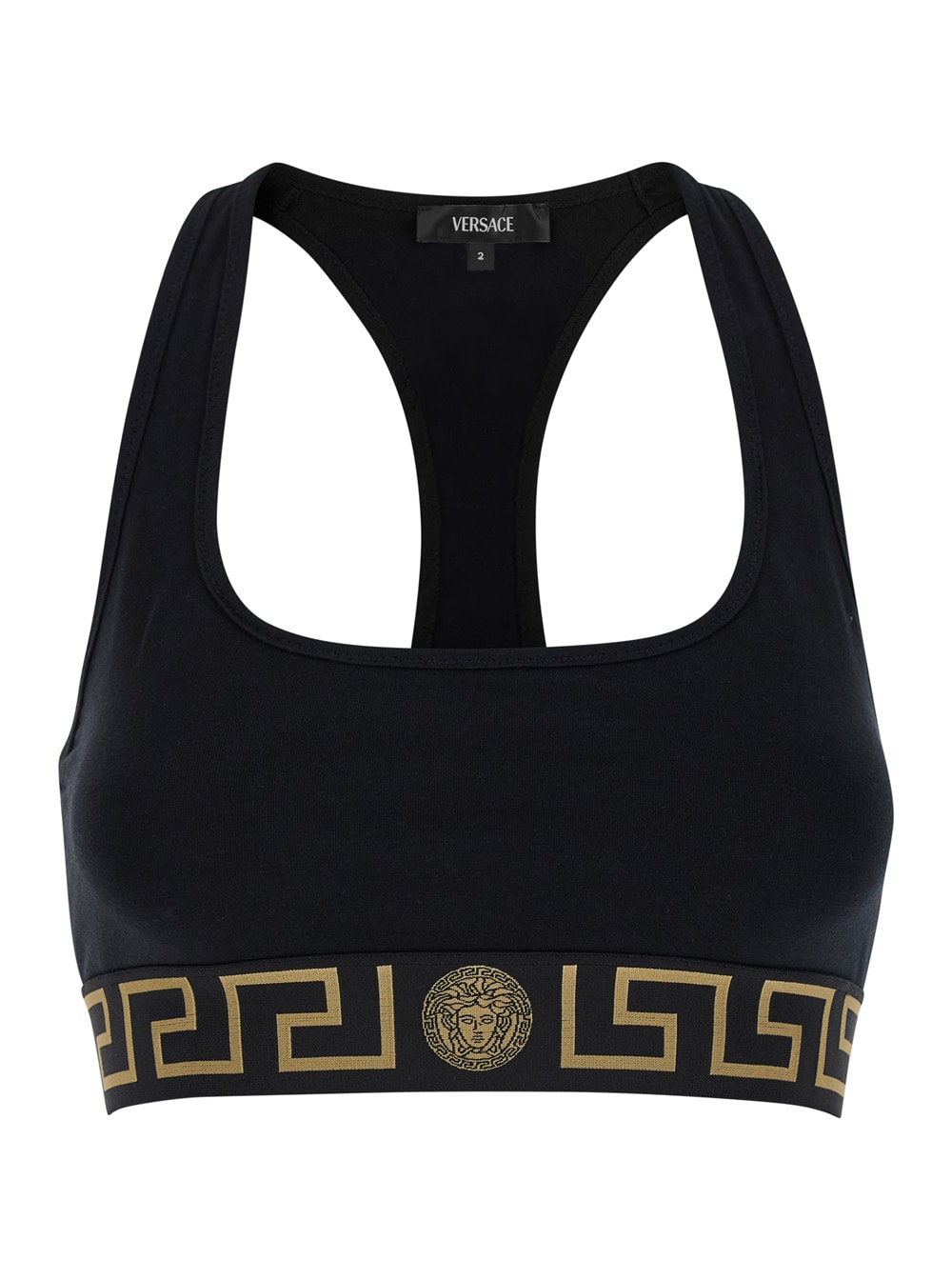 Black Sports Bra With Greca And Medusa Detail In Stretch Cotton Woman