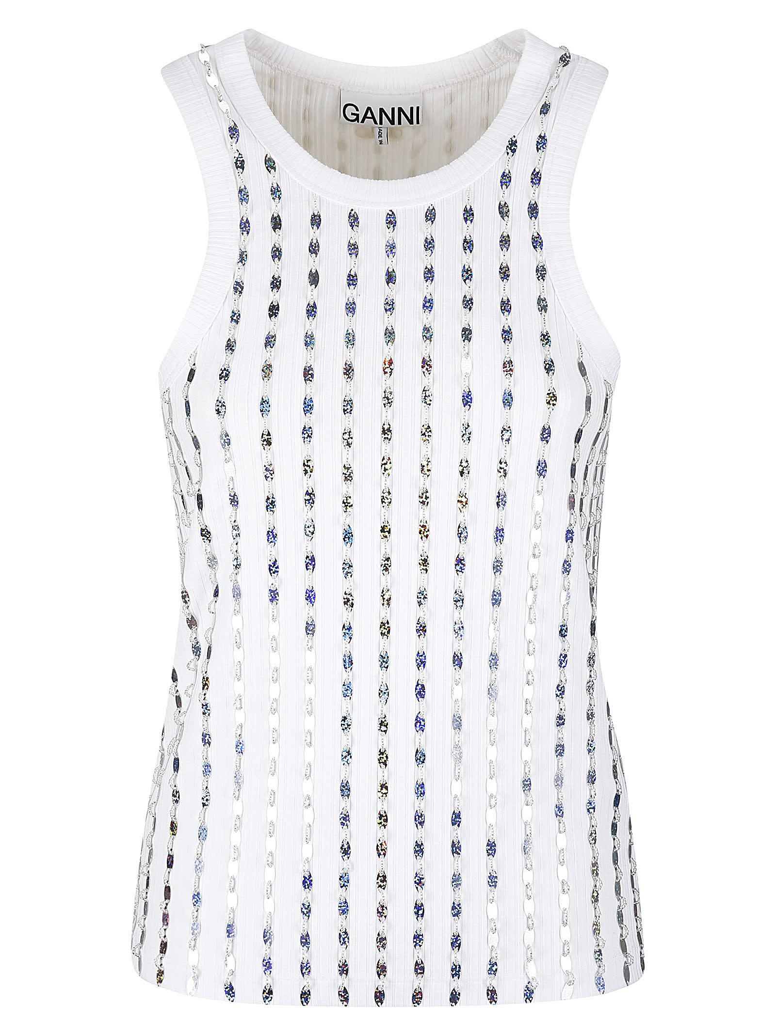 GANNI RIB JERSEY BEADED TOP