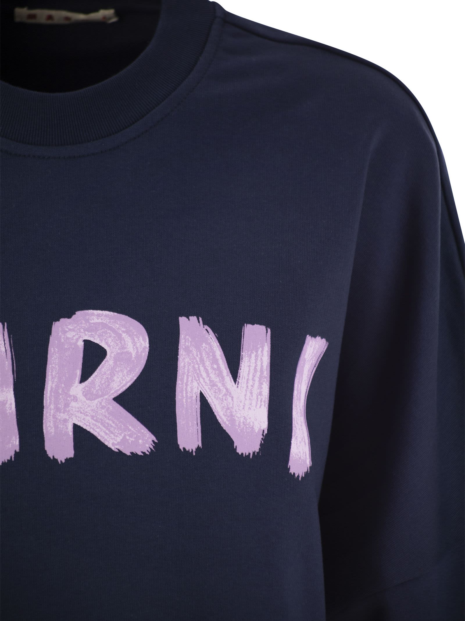 Shop Marni Cotton Sweatshirt With Print In Blue