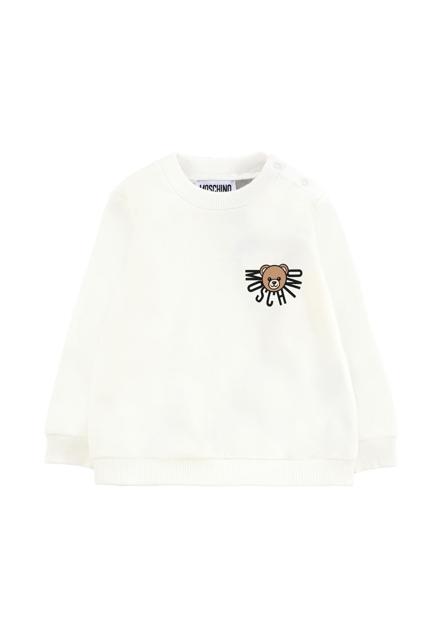 Moschino Ivory Sweatshirt For Babykids With Teddy Bear In White