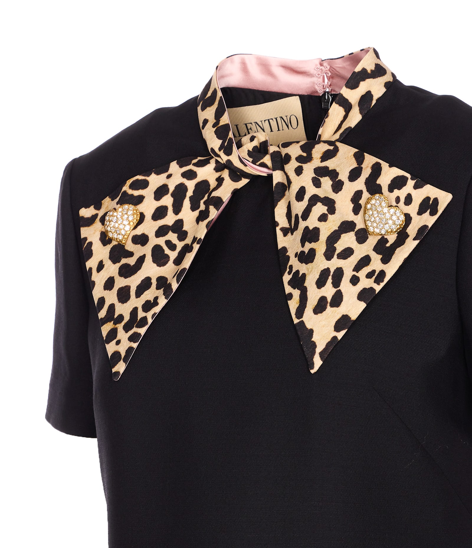 Valentino Embellished Pussy-bow Wool And Silk-blend Crepe Mini Dress In Black