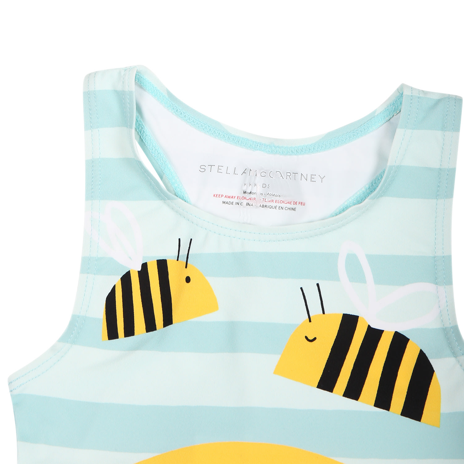 Shop Stella Mccartney Light Blue Swimsuit For Baby Girl With Bees In Multicolor