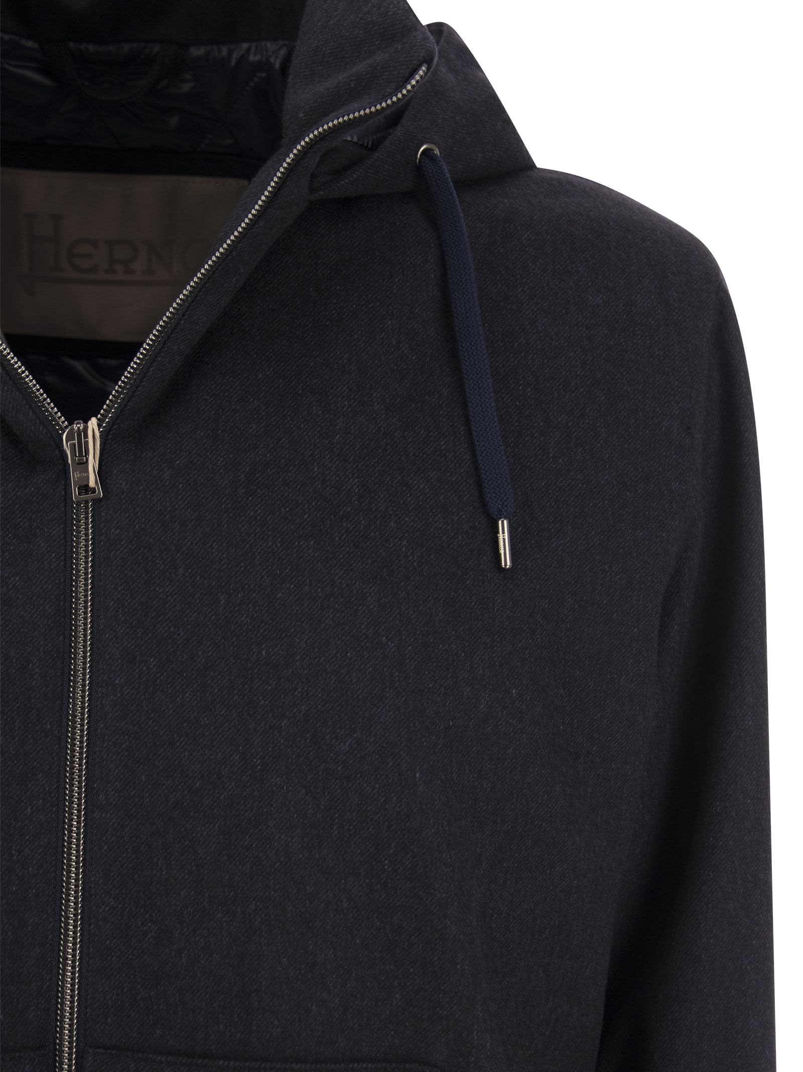 Shop Herno Cashmere And Silk Hooded Jacket In Blue