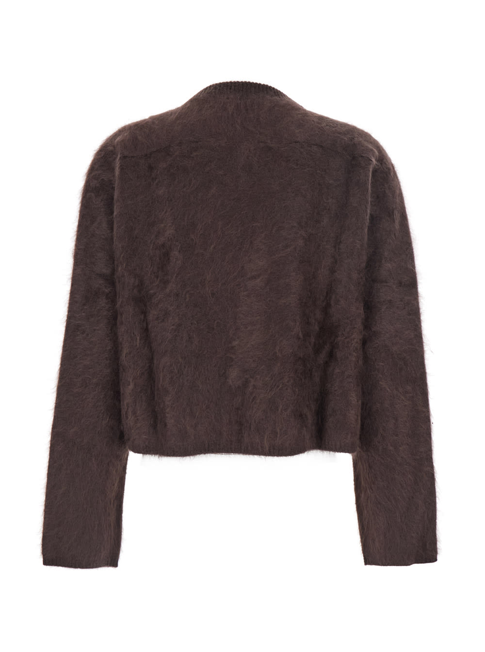 Goat Brown Cropped Crewneck Sweater With Brushed Effect In Cashmere Woman In Brown