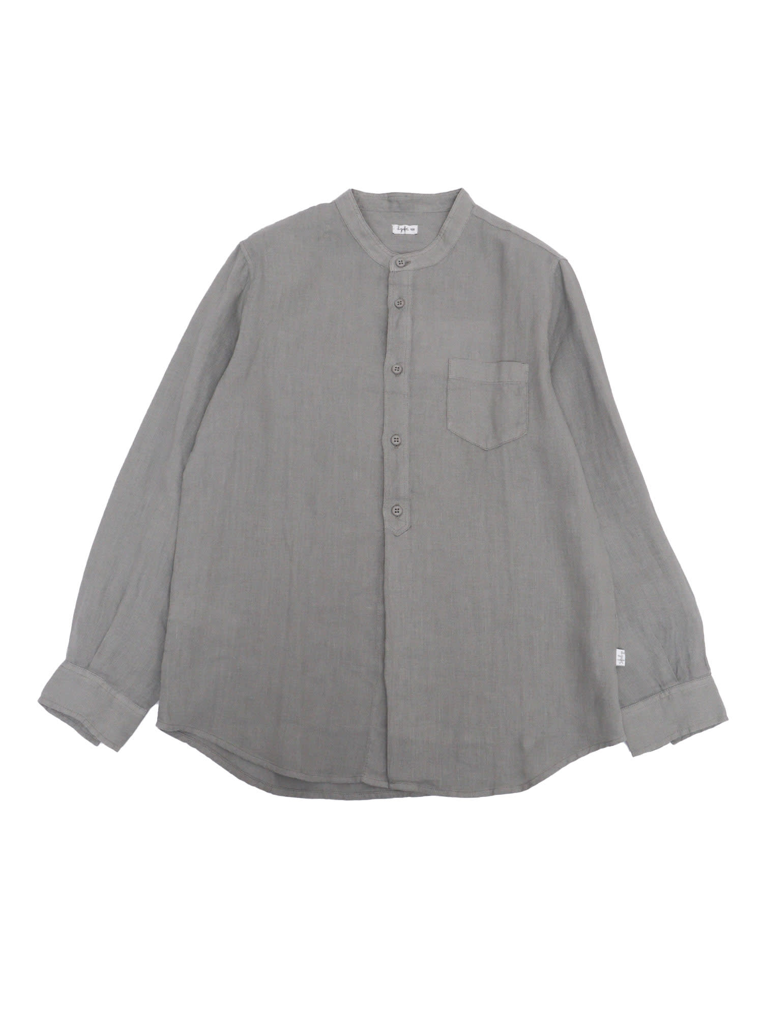 Il Gufo Korean Mandarin-collar Linen Shirt In Gray