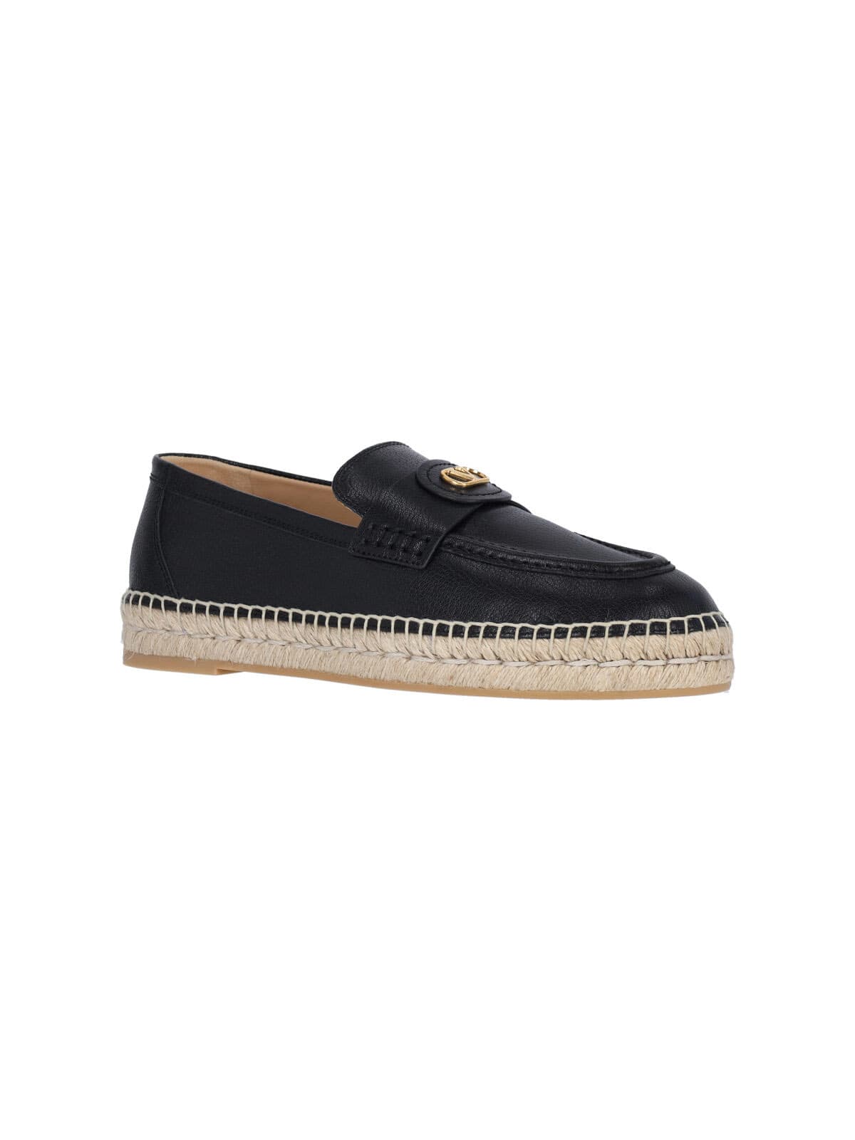 Valentino Avenue Palm Goatskin Espadrilles With Jute Sole In Black