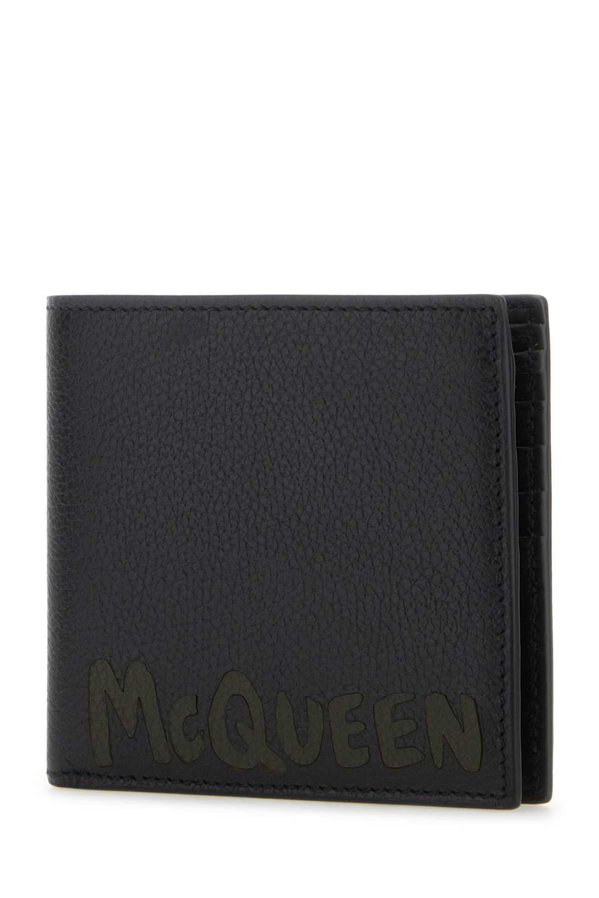 Alexander Mcqueen Black Leather Wallet In Blackkhaki