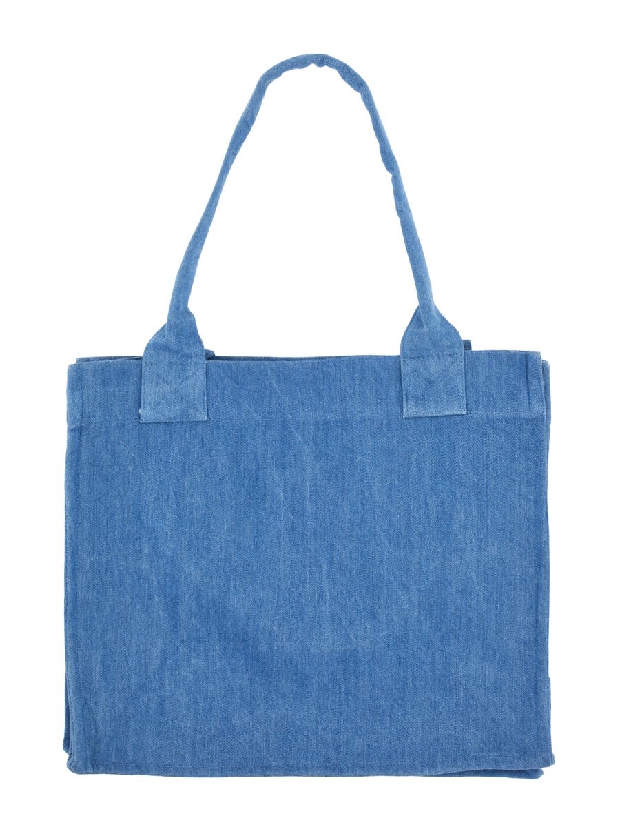 Shop Ganni Denim Tote Bag With Logo