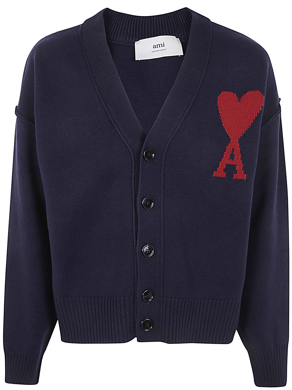 Shop Ami Alexandre Mattiussi Boxy Red Adc Cardigan In Navy Red