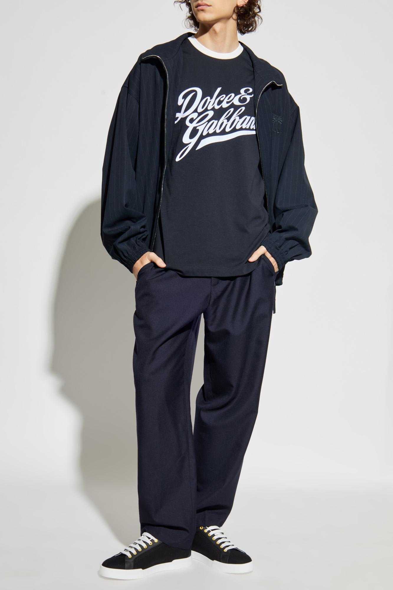 Dolce & Gabbana T-shirt With A Logo And A Velvet Finish In Blue