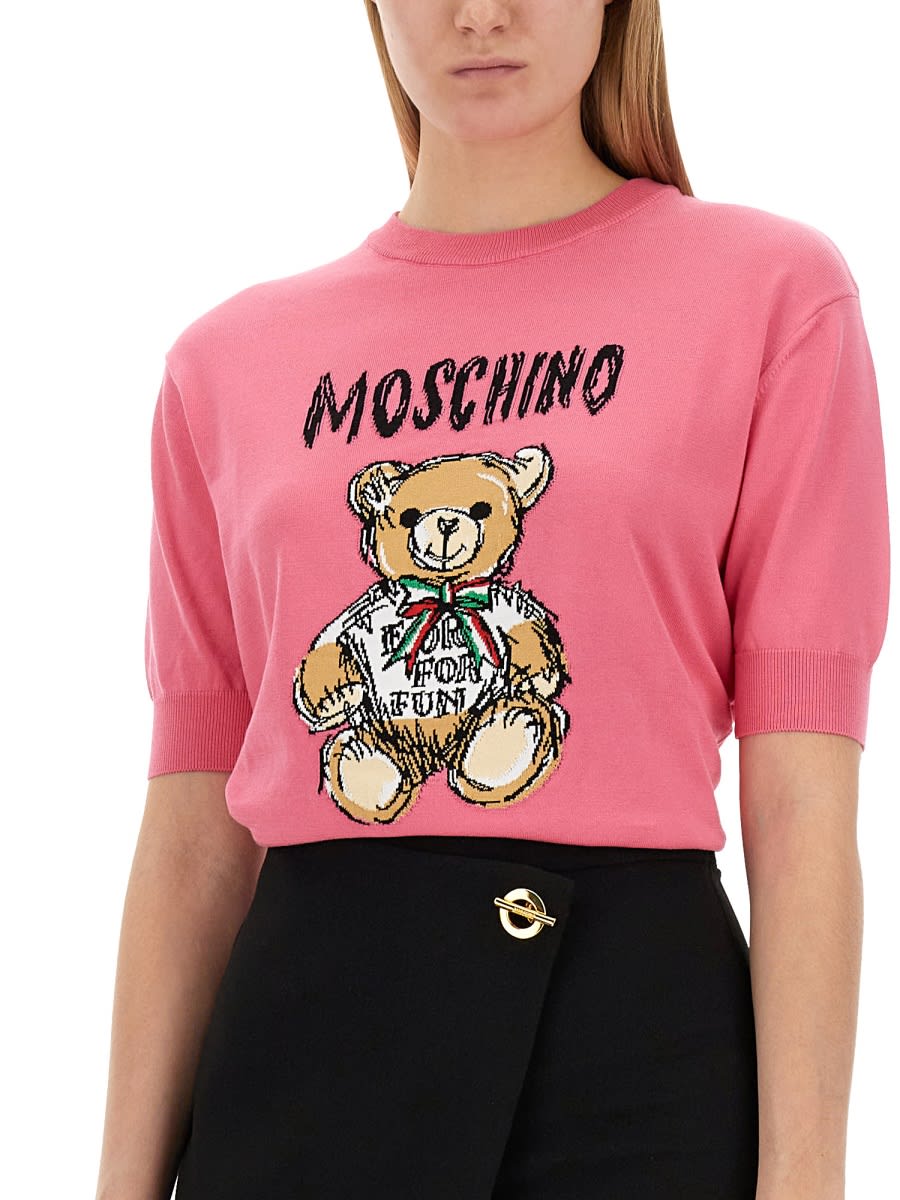 Shop Moschino Drawn Teddy Bear Jersey In Pink