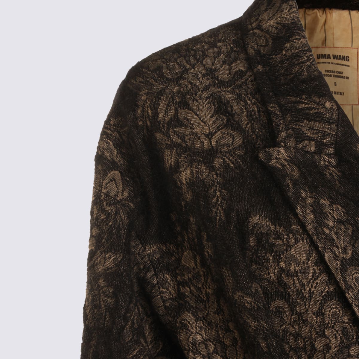 Uma Wang Floral Patterned Textured Coat Belted In Black