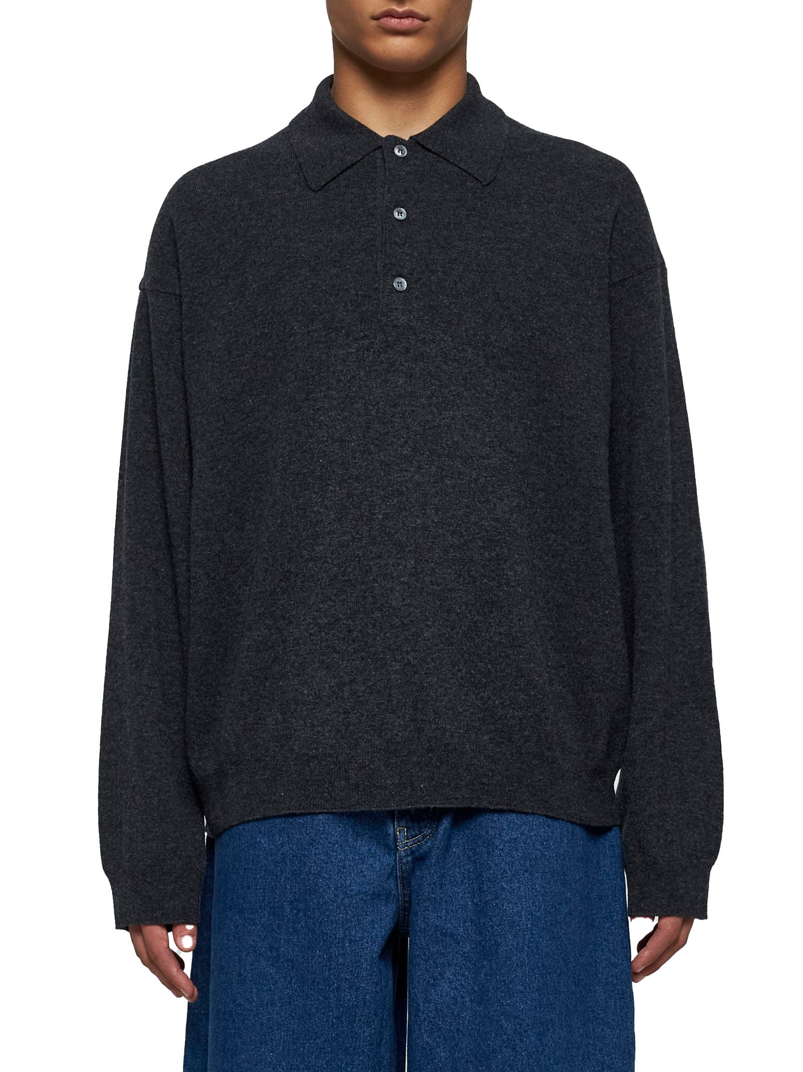 Shop Studio Nicholson Polo Shirt In Charcoal Marl