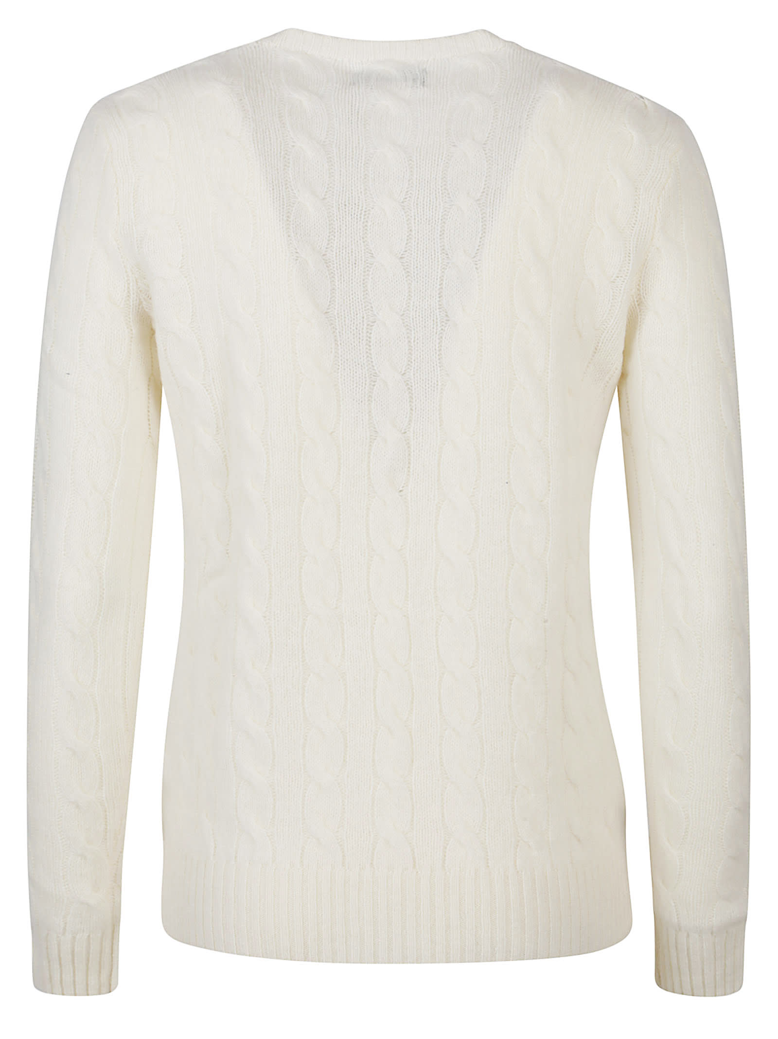 Polo Ralph Lauren Classic Cable Knit Sweater With Round Neckline And Ribbed Details In Neutral