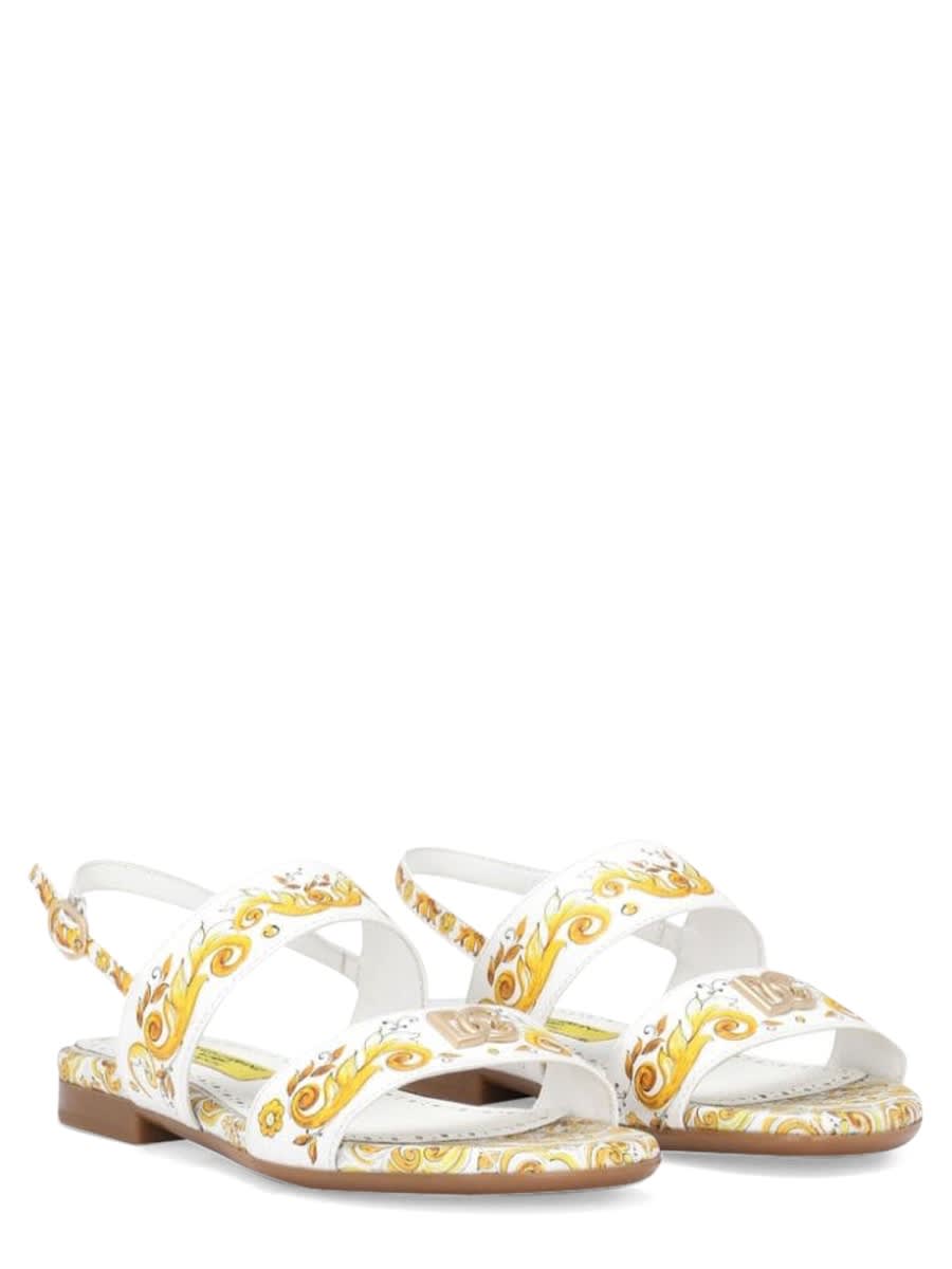 Dolce & Gabbana Printed Leather Sandals In Yellow