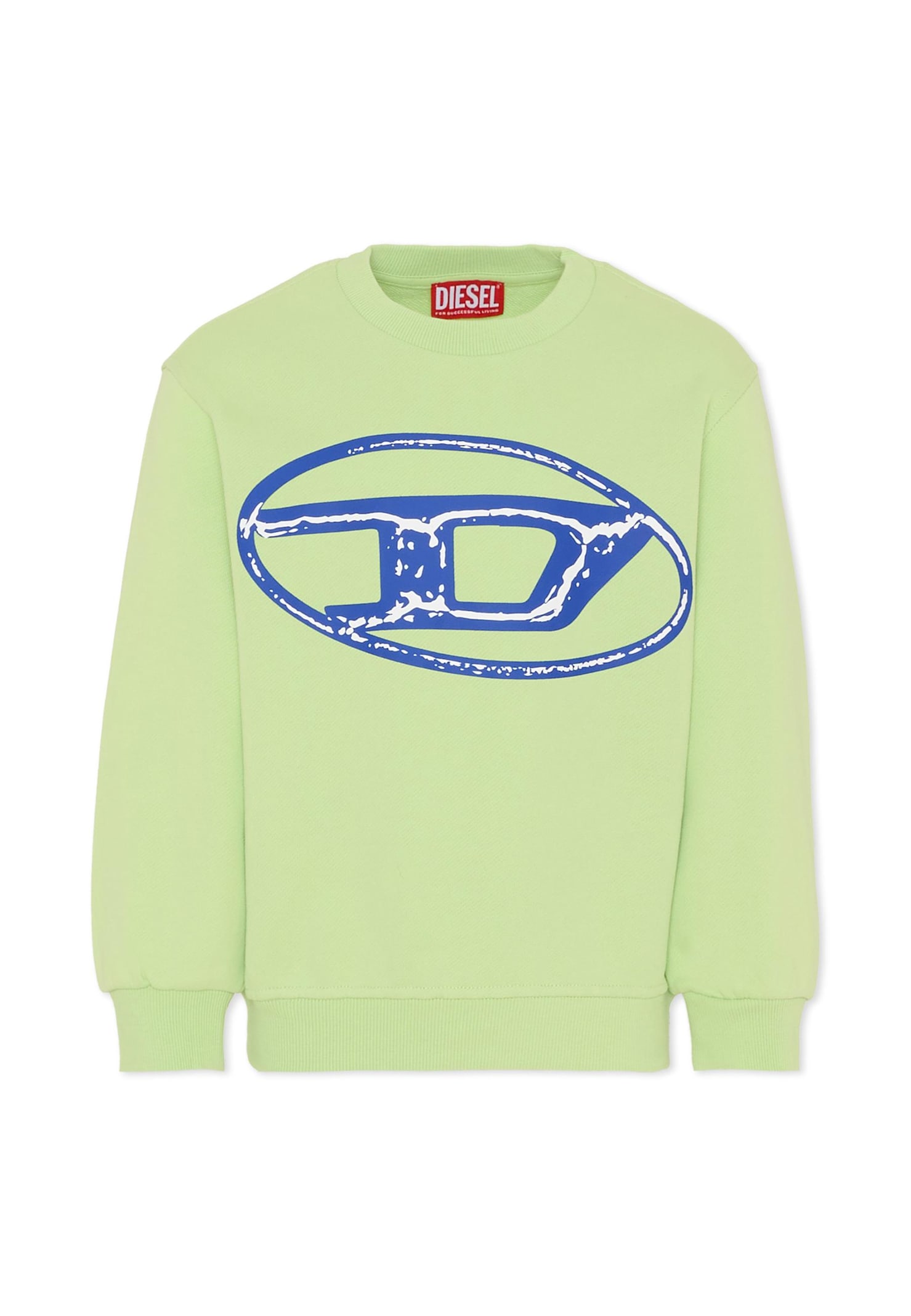 Diesel Green Sweatshirt For Boy With Blue Logo In Green