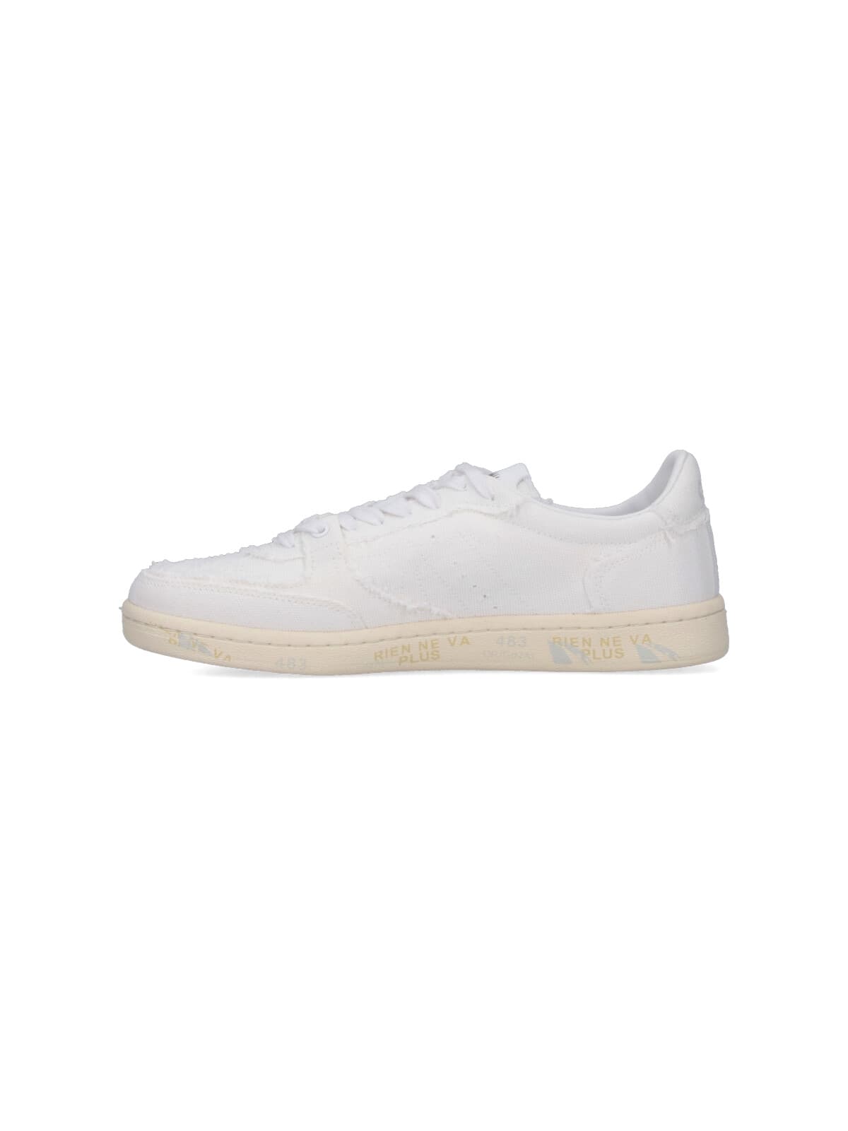 Premiata Round Toe Perforated Low Top Sneakers In White
