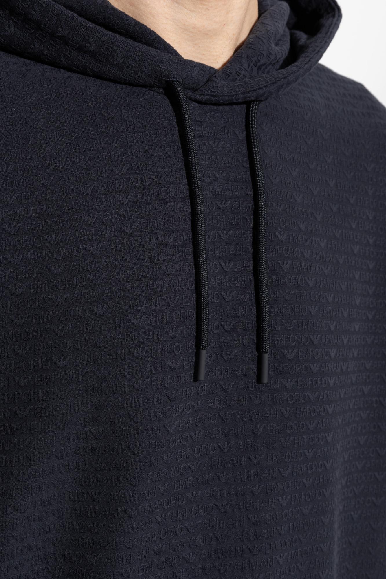 Emporio Armani Men's Allover Logo Hoodie In Blue