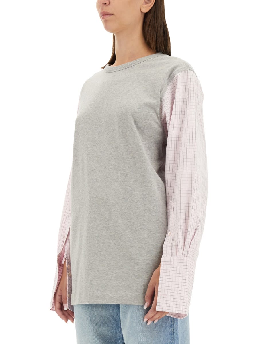 Shop Dries Van Noten T-shirt With Contrasting Sleeves In Grey